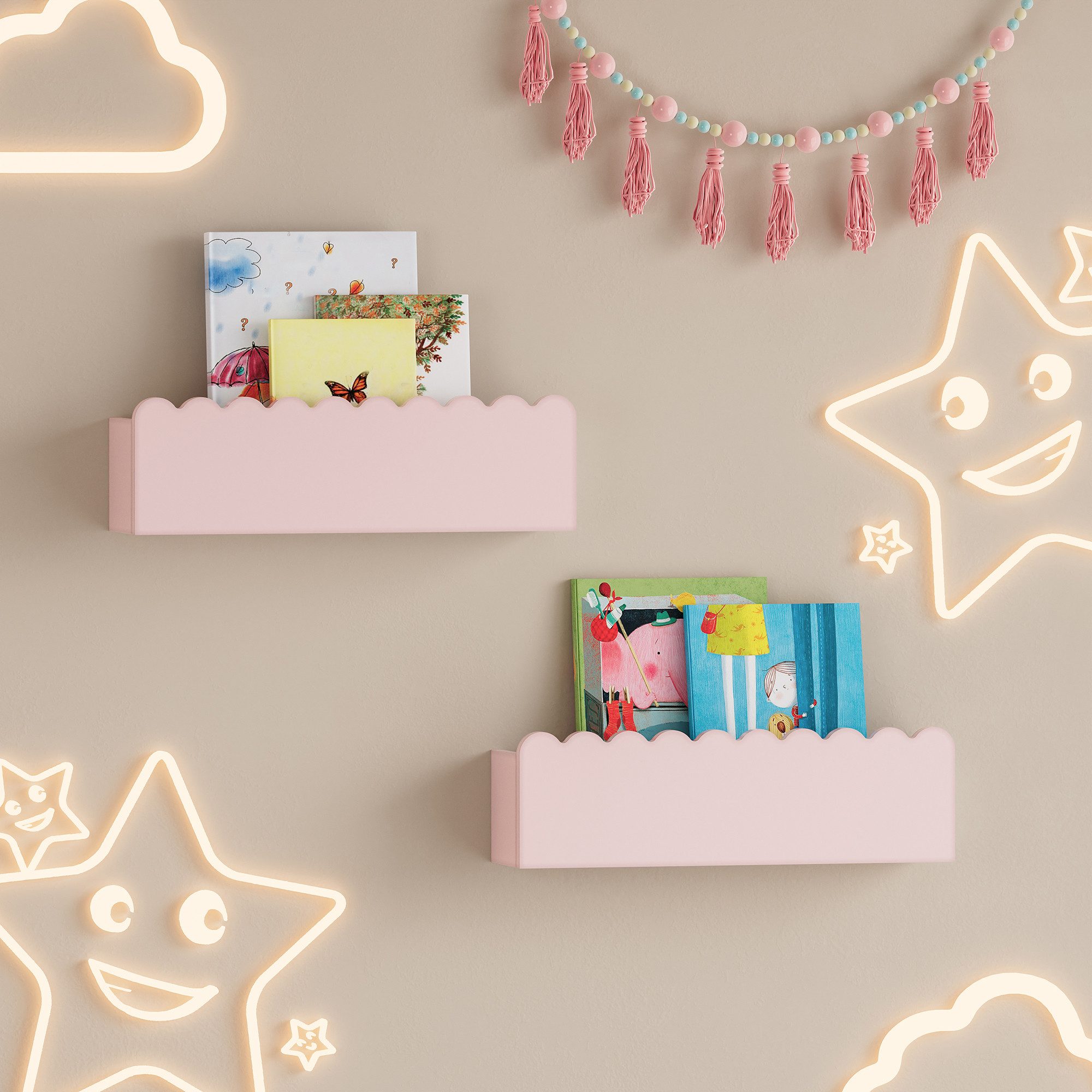 en.casa Kinderregal, Set 2-tlg., »Vestnes« Wellendesign 40 x 10 x 10 cm Cot günstig online kaufen