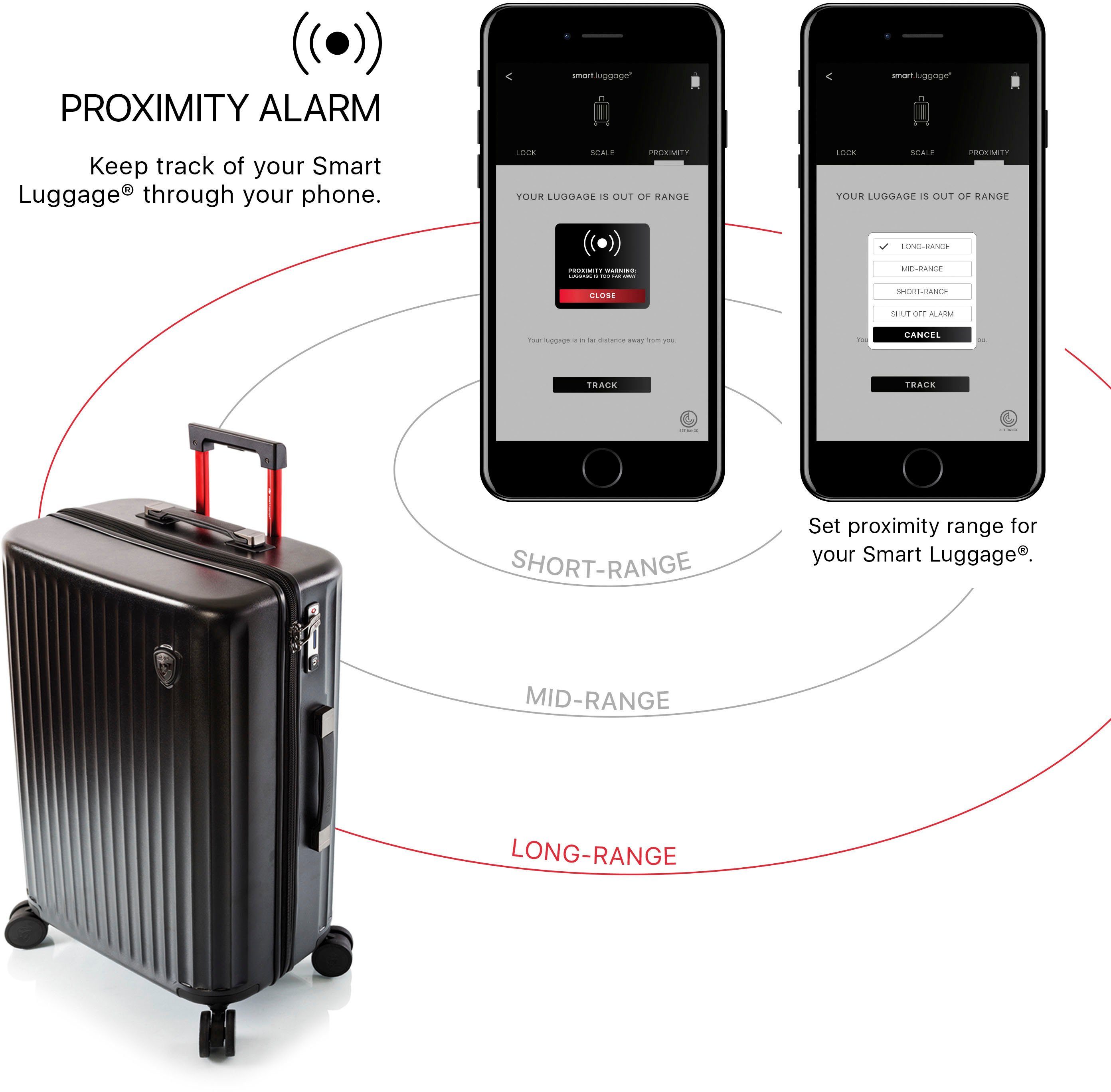 silber, 53 cm, 4 App-Funktion Hartschalen-Trolley Rollen, Luggage® High-End-Gepäck mit venetztes Heys vollständig Smart