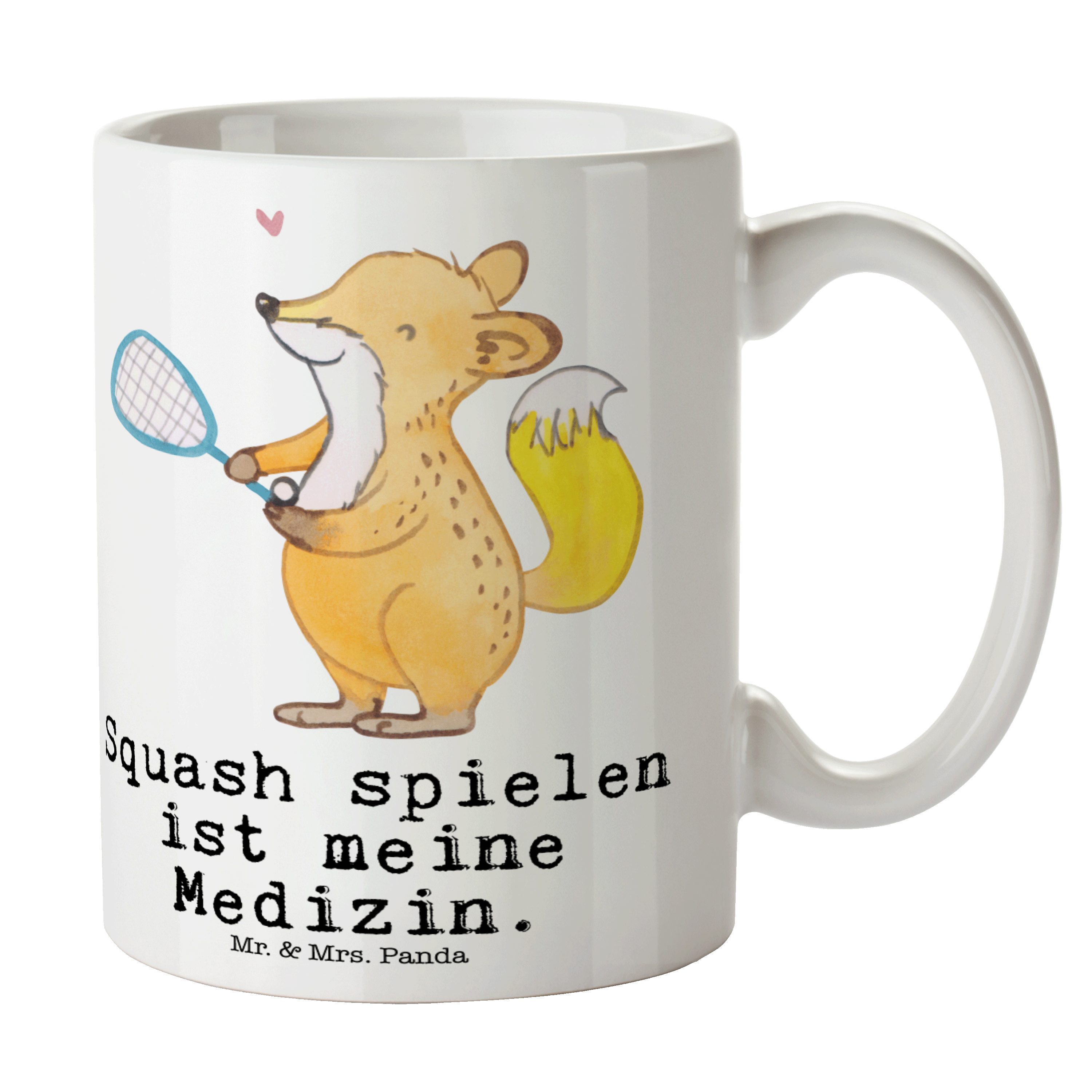 Mr. & Mrs. Panda Tasse Fuchs Squash spielen Medizin - Weiß - Geschenk, Porzellantasse, Danke, Keramik