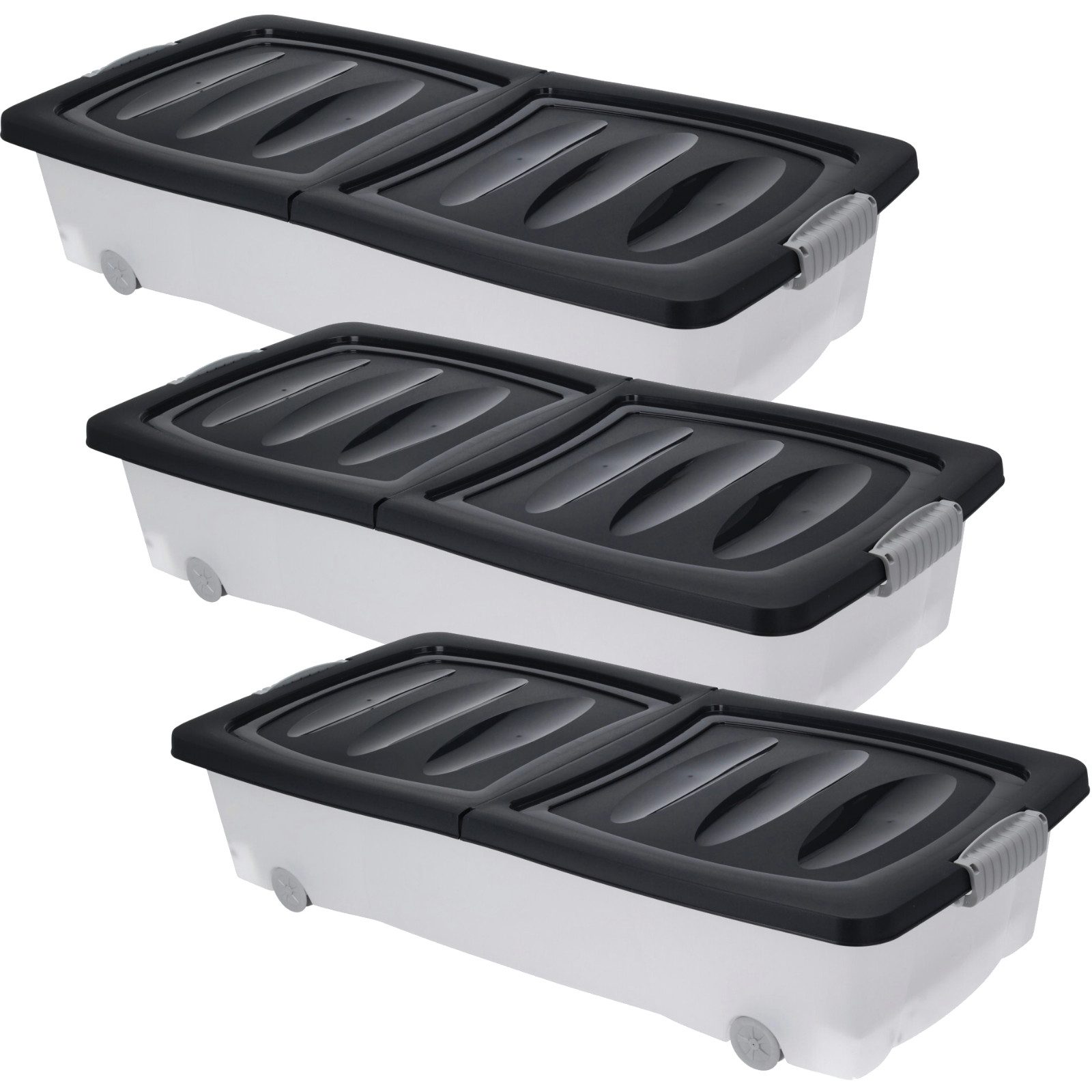 Koopman Allzweckkiste Unterbettkiste Transportkiste Spielzeugkiste Rollkiste 80x40x17cm (3 St), 3 Stk, Inkl. Deckel, Kunststoff, 4 Rollen