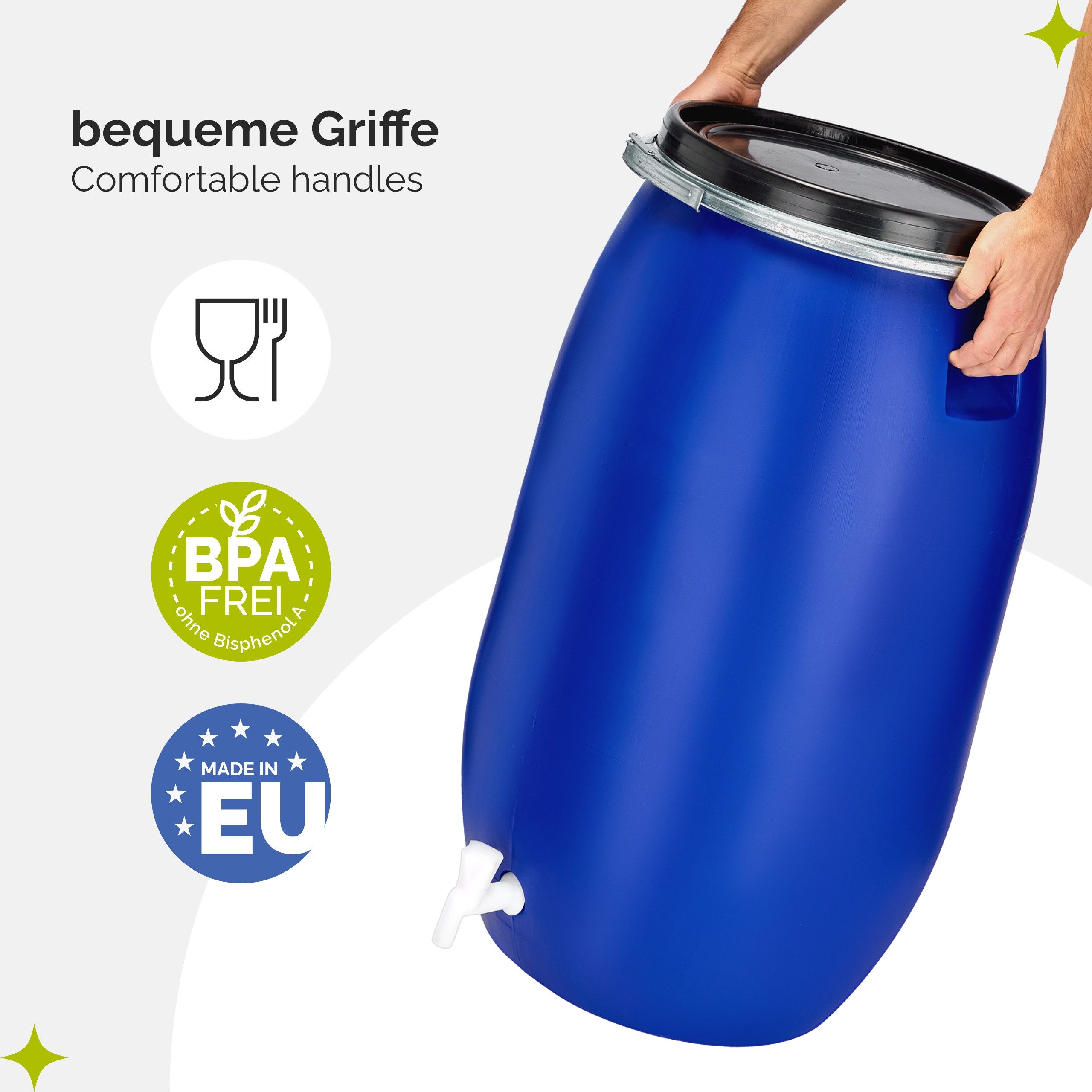 Garronda Regentonne 120L Weithalsfass mit Deckel und Hahn aus HDPE für Haus&Garten GD-0091, 120 l, (1-tlg), BPA-Frei – Bild 5 von 5