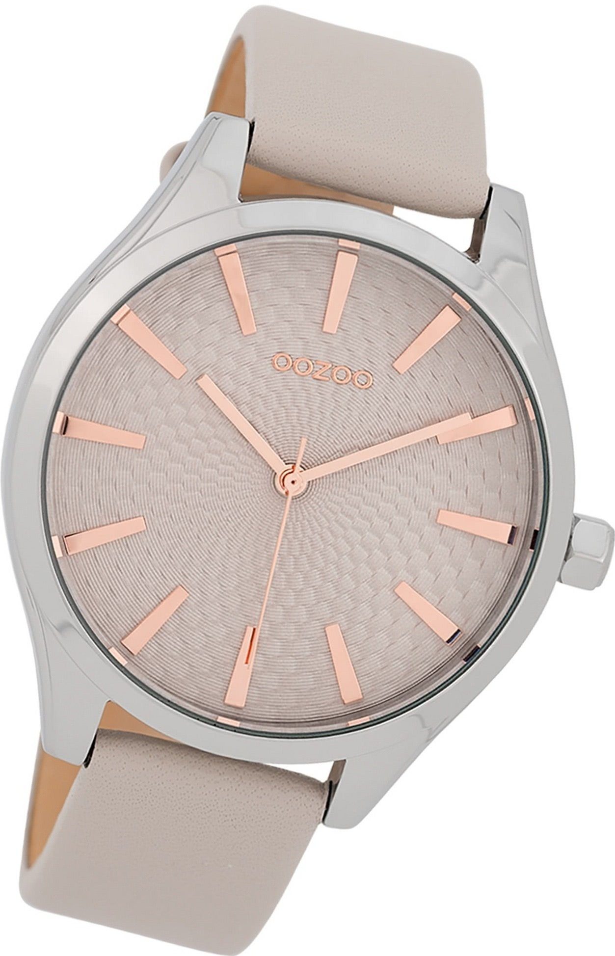 OOZOO Quarzuhr Oozoo Damen Armbanduhr Timepieces, Damenuhr Lederarmband  grau, rundes Gehäuse, groß (ca. 42mm)