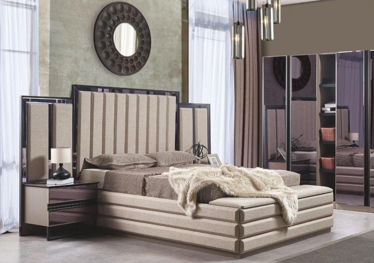 JVmoebel Schlafzimmer-Set Stilvoll Schlafzimmer Set Bett und 2x Nachttische neu Luxus Holzmöbel, (3-St., 1x Bett + 2x Nachttisch), Made in Europa