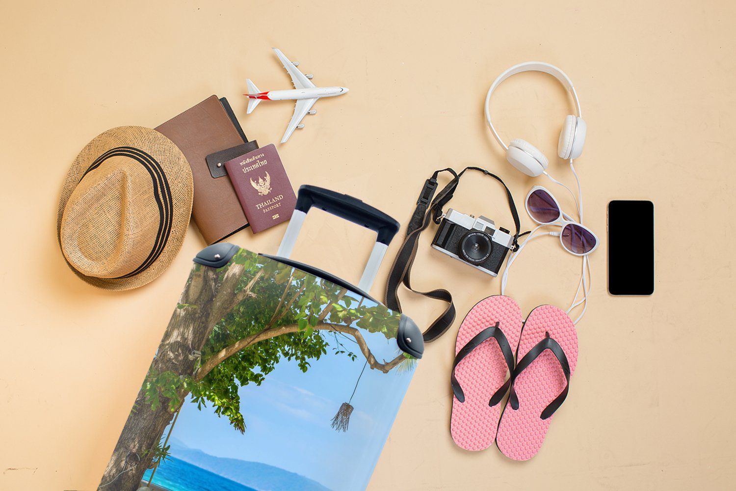 Tropisch - Handgepäckkoffer mit - Reisetasche Strand Trolley, 4 rollen, Ferien, Meer, für Reisekoffer MuchoWow Handgepäck Rollen,