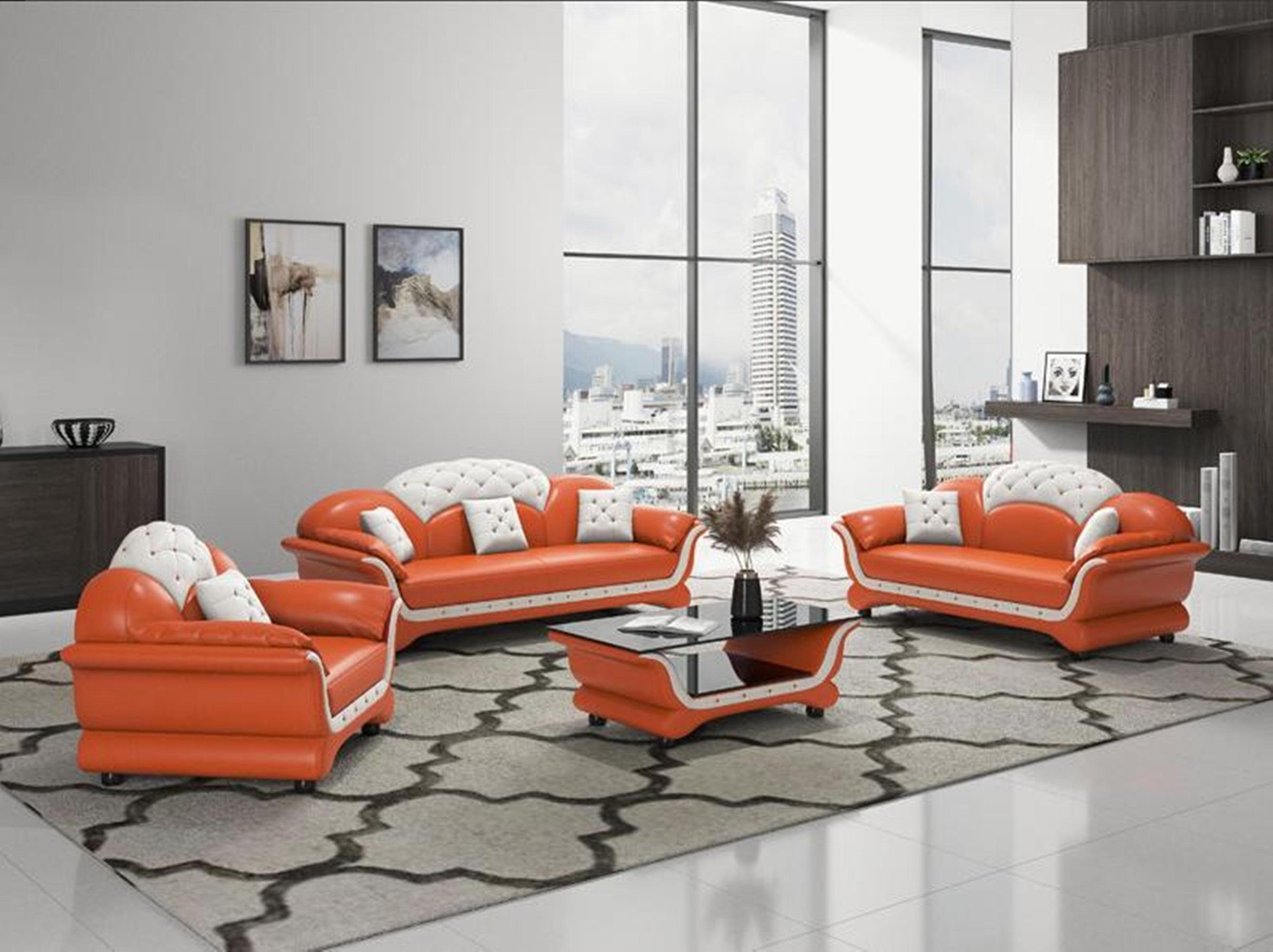 JVmoebel Wohnzimmer-Set Neu Orange/Weiß Couchtisch Set 4tlg. 321 Designer Sofagarnitur Komplett Sitz