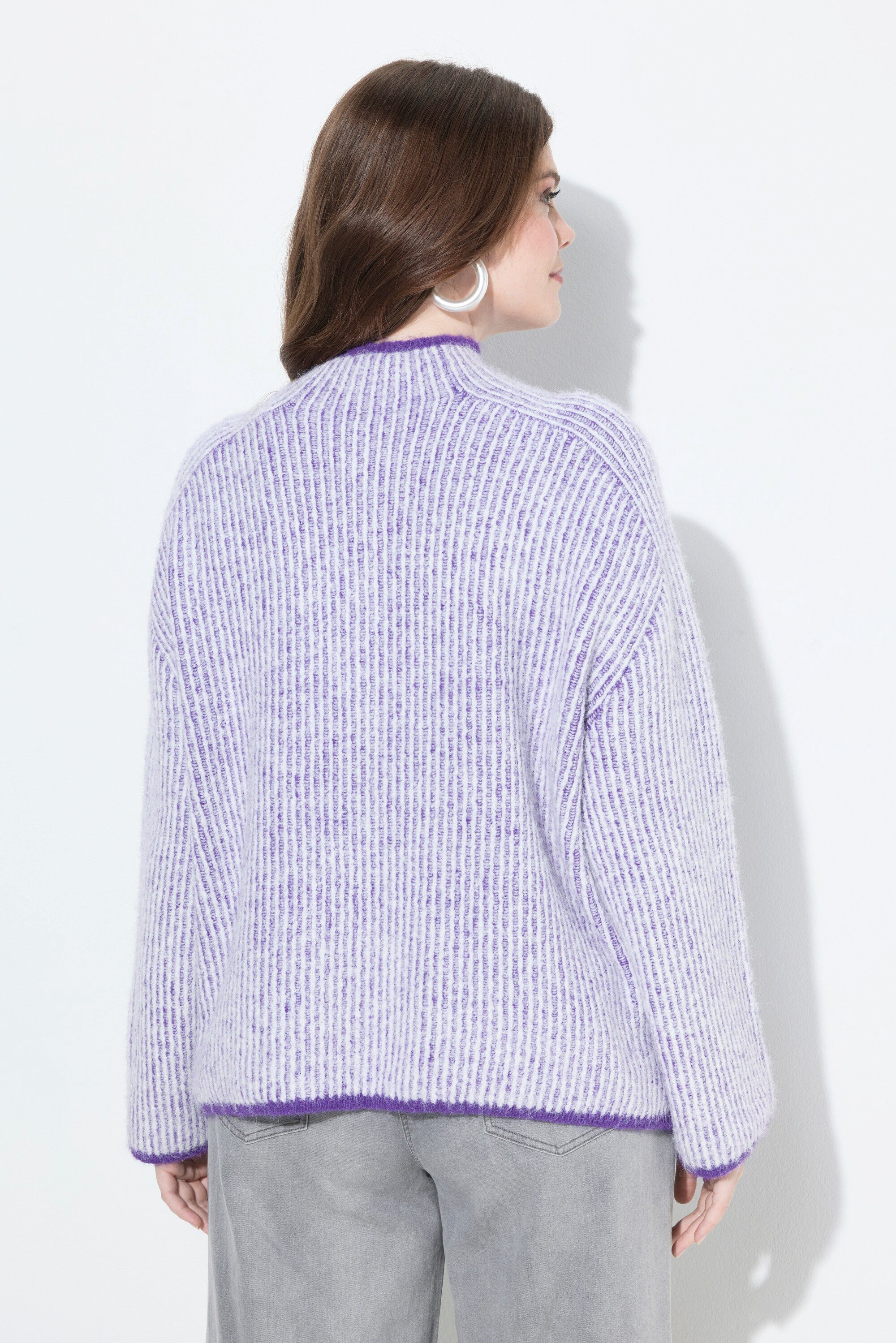 Ulla Popken Troyer Pullover Streifen Troyerkragen Langarm