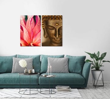 Sinus Art Leinwandbild 2 Bilder je 60x90cm Orchidee Buddha Buddhismus Regentropfen Meditation Achtsamkeit positive Energie