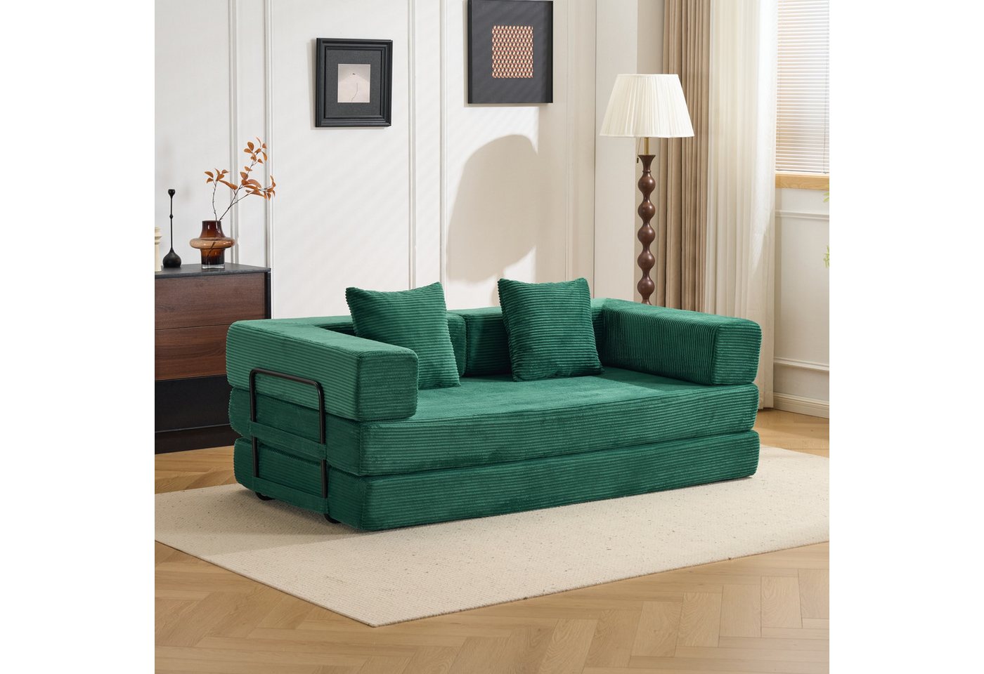 Vankel Schlafsofa Modulares Sofa mit Schlaffunktion, Cord Schlafsofa für Wohnzimmer, Faltbares Sofa mit Liegefunktion, weich gepolstert & ohne Montage