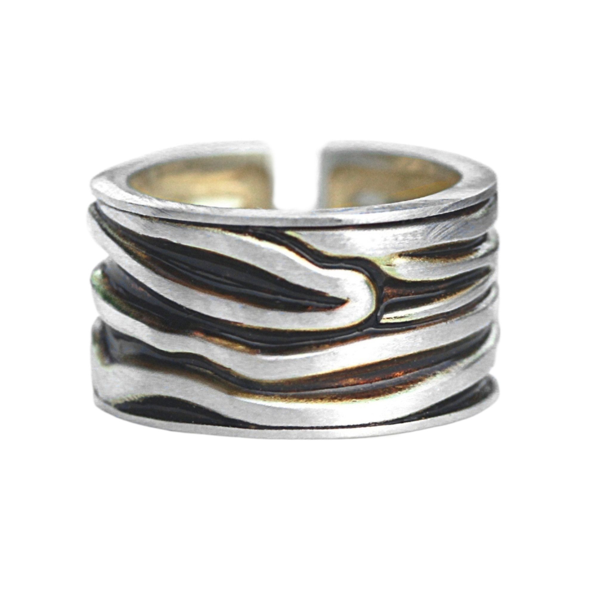 Villa Sorgenfrei Schmuckmanufaktur Silberring Unisex Baumrinde Ring. 925 Sterling Silber & braune Emaille