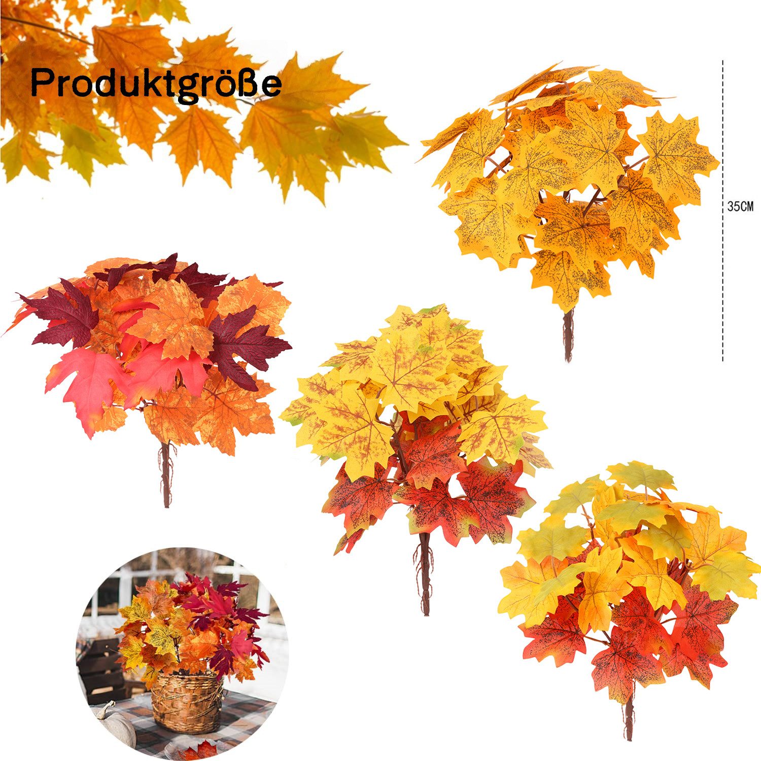 Kunstblumenstrauß 4 Bündel Künstliche Herbststrauß Ahorn Blätter Zweige Herbstzweige, Agger, Kunstpflanzen Herbst für Erntedankfest Halloween Deko Herbstdeko – Bild 2 von 5
