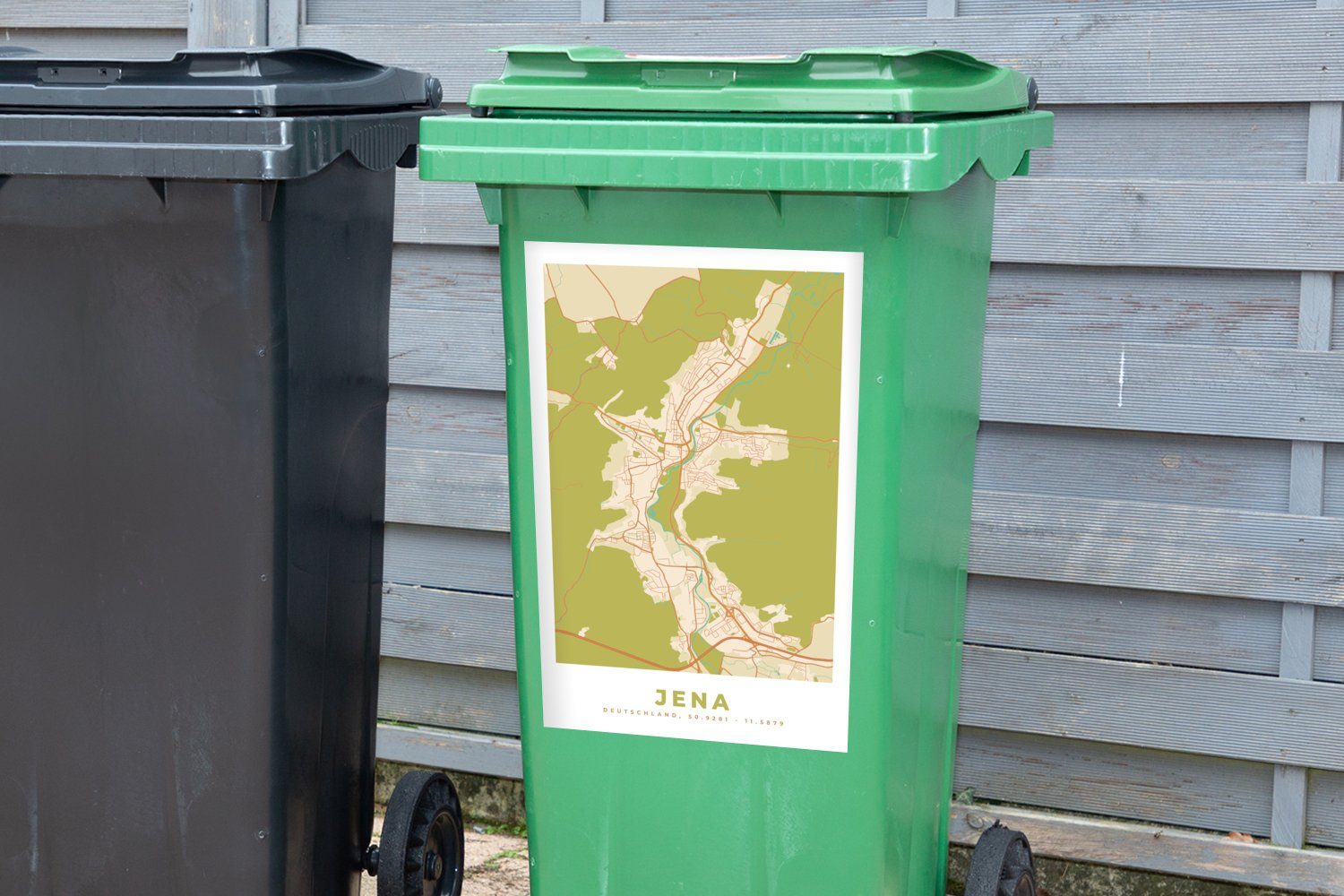 Mülleimer-aufkleber, Vintage - (1 Abfalbehälter Jena Stadtplan Container, Wandsticker - Karte - Karte St), MuchoWow - Sticker, Mülltonne,