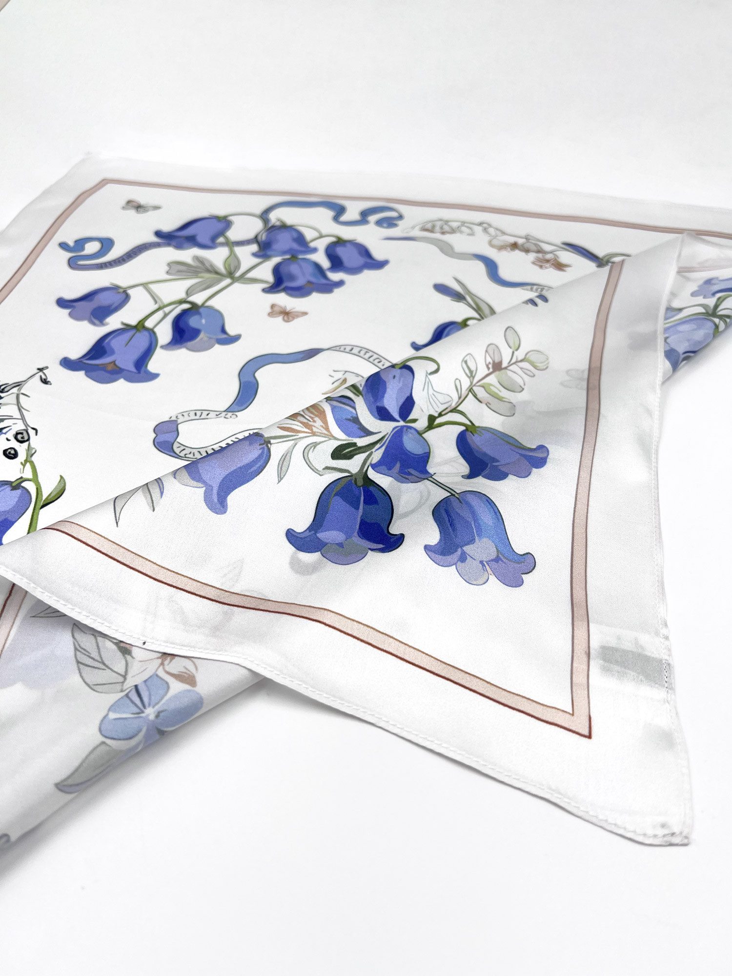 Vivi Idee Seidentuch 100% Maulbeerseide Halstuch Damen Blaue Glockenblumen, Quadratisches 53x53 cm Halstuch, bedrucktes Seidenschal – Bild 3 von 3