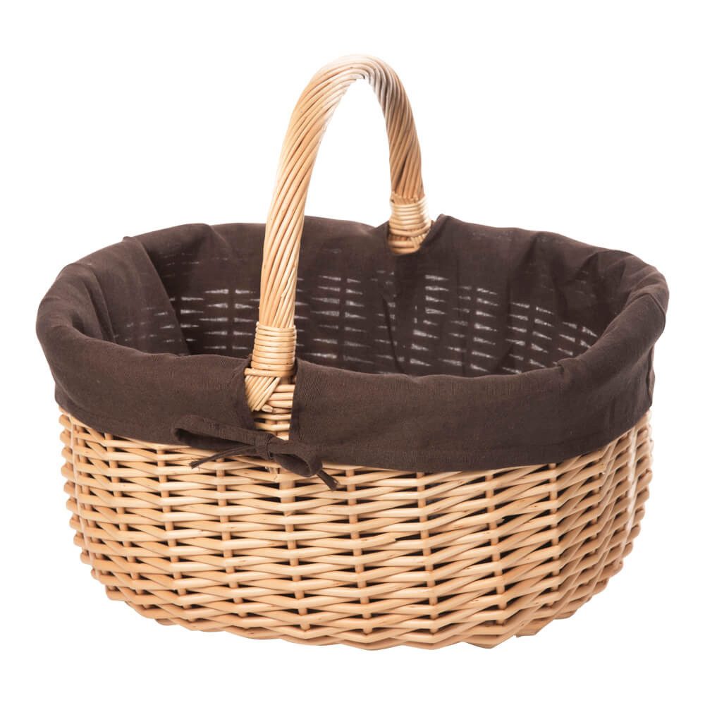 Holzwaren Wasmer Einkaufskorb Weidenkorb "Oval" mit Stoffüberschlag Braun günstig online kaufen