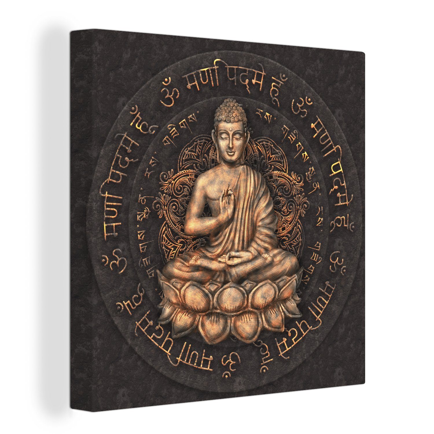 OneMillionCanvasses® Leinwandbild Buddha - Mantra - Meditation - Spirituell - Kupfer, (1 St), Leinwand Bilder für Wohnzimmer Schlafzimmer