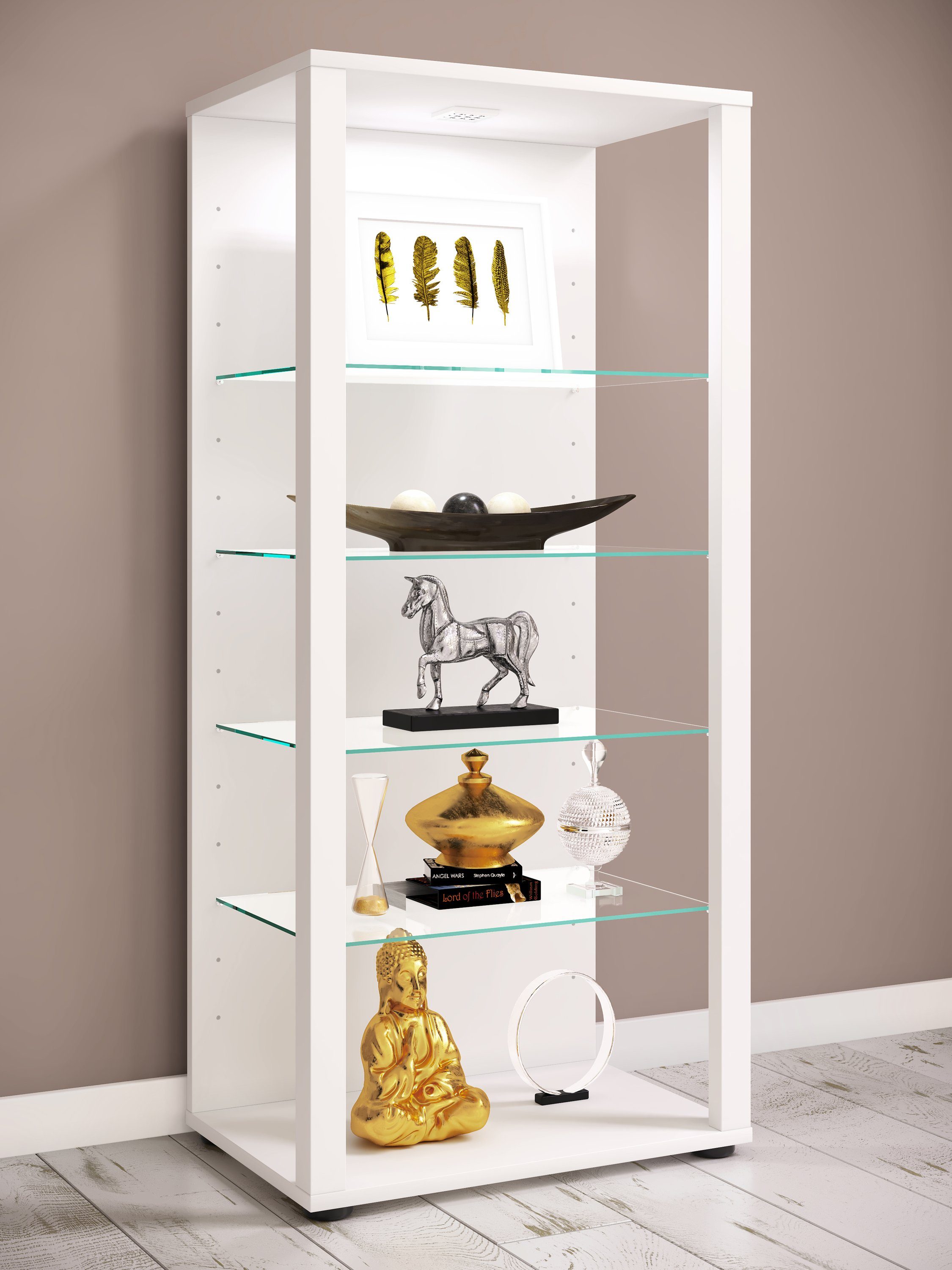 VCM Standvitrine Glasol III B. 52 x T. 35 x H. 115 cm 5 Fächer, Glas & Holzwerkstoff, fürs Wohnzimmer, mit gläsernen Fächern – Bild 3 von 4