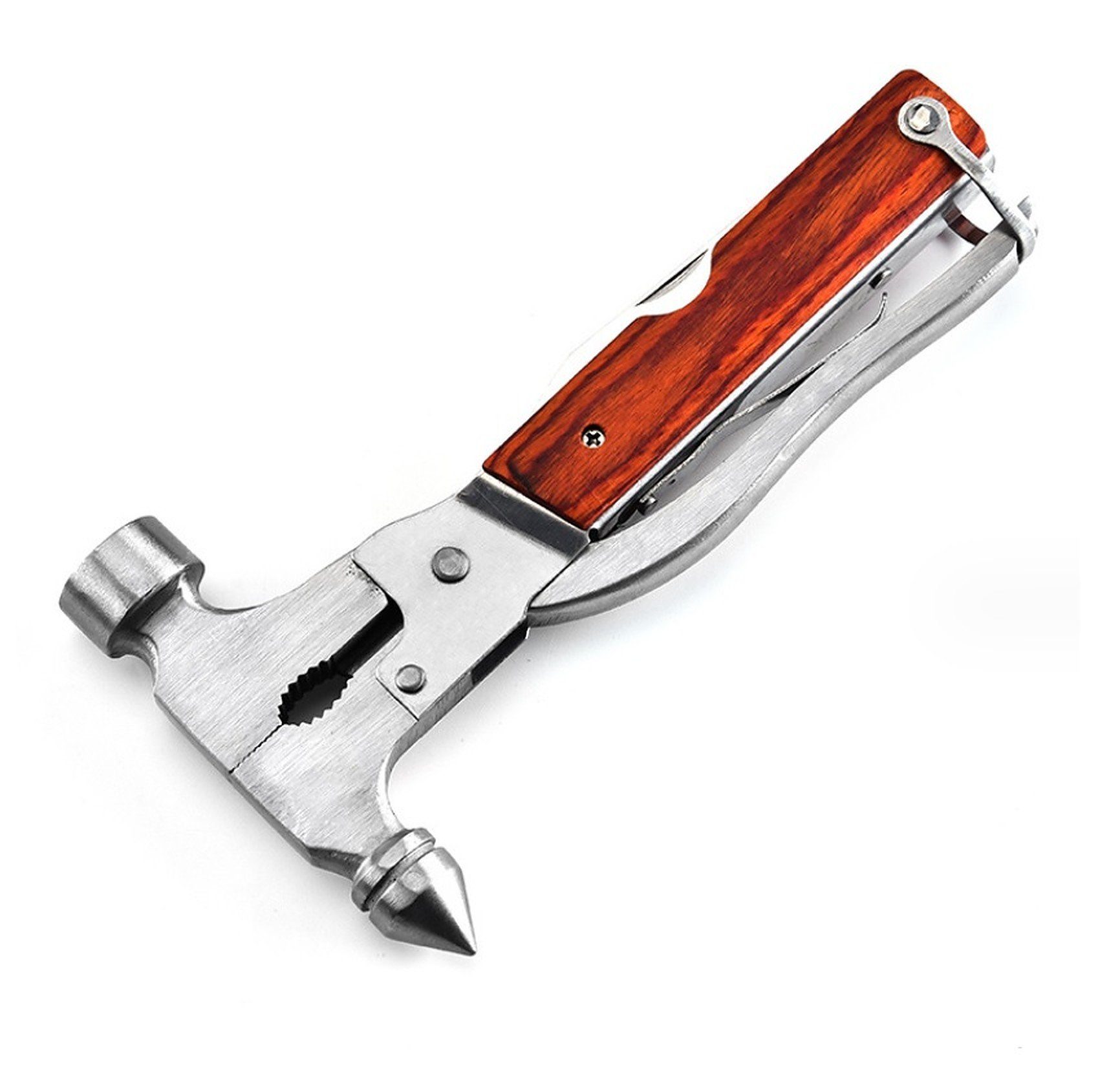 BAYLI Campinghammer 12 in 1 Camping Multitool mit Hammer Zange Säge Schraubendreher, Campi