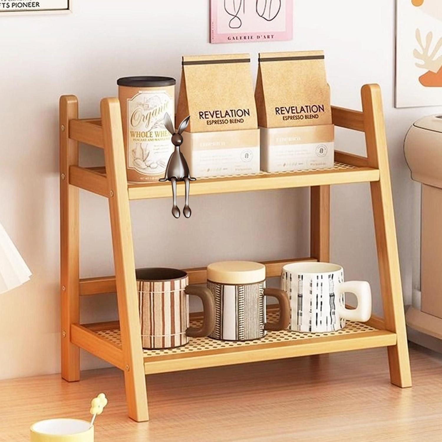 LuxusKollektion Gewürzregal Küchenorganizer Gewürzregal Bambus Rattanimitat creme, 1-tlg.