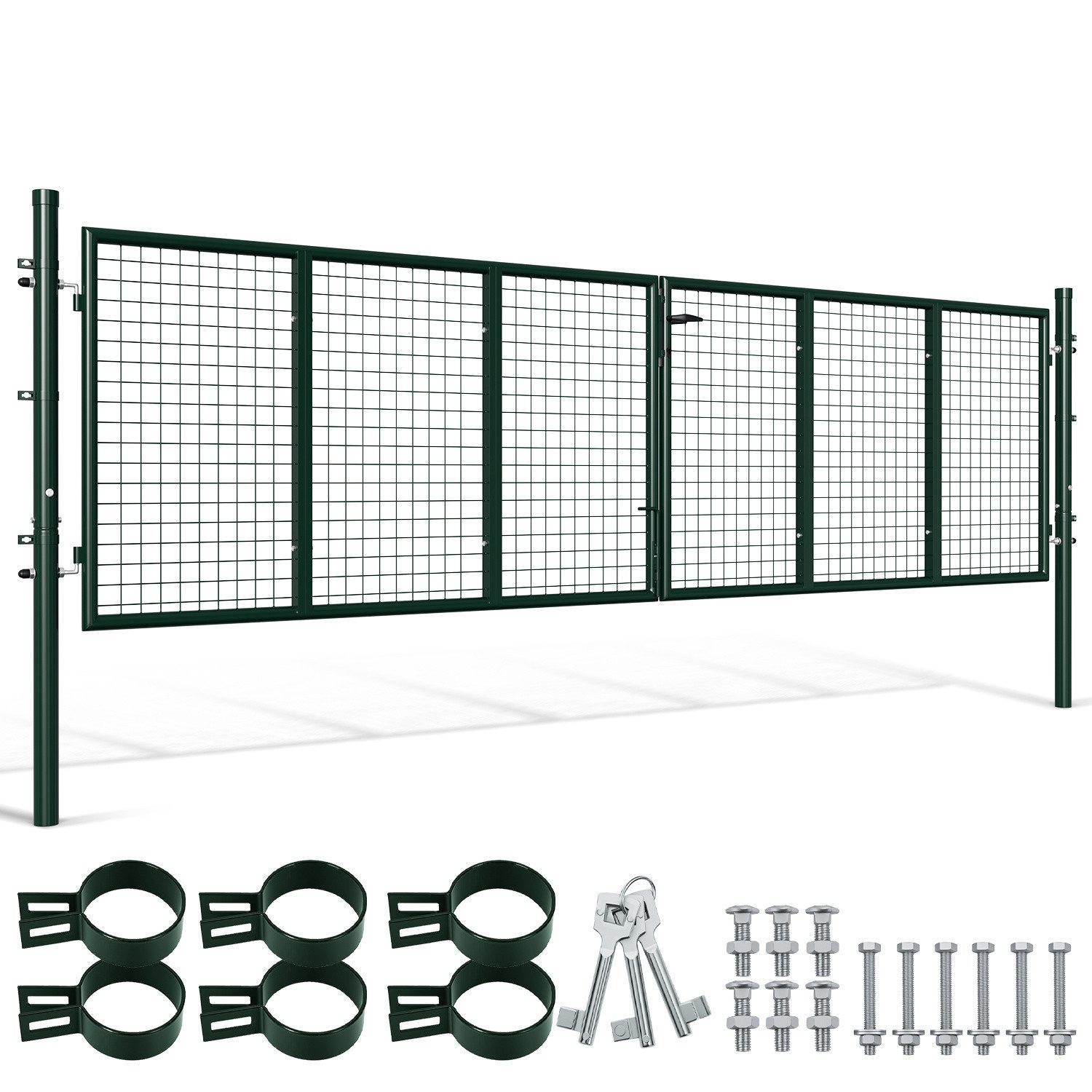 Clanmacy Gartentor 350x100cm Doppelflügelig Gartentor Gartentür Metall Zauntür Zauntor, mit Schloss, Türklinke und Schlüssel