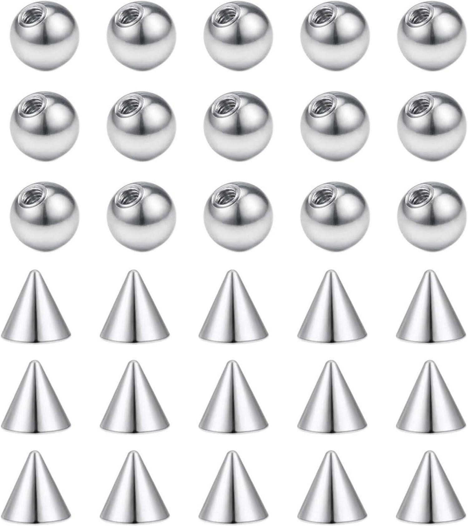 Gojewen Piercing-Set Piercing Kugeln 3mm Silber 30er Set Schraubkugel Chirurgenstahl 1,2mm
