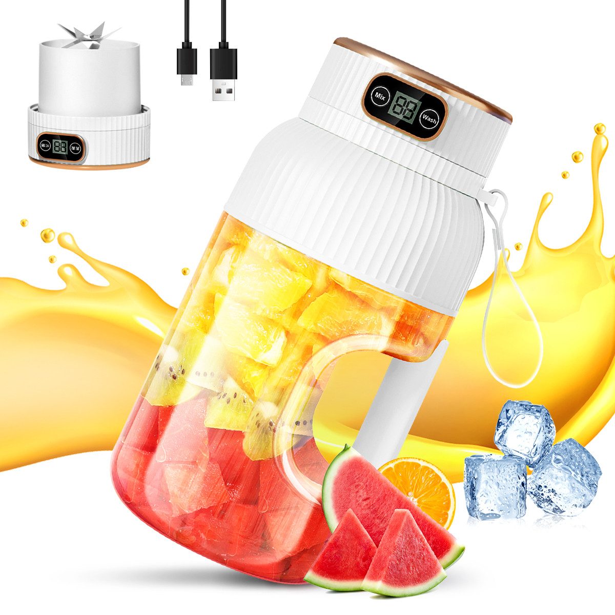 FANNOU Handmixer Tragbarer Mixer, Smoothie Maker to go, Blender, 1200ml Becher, 78 W, Leistungsstarker Mini Standmixer, Kabellos & Wiederaufladbar
