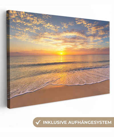 OneMillionCanvasses® Leinwandbild Strand - Sonnenuntergang - Meer, (1 St), Wandbild Leinwandbilder, Aufhängefertig, Wanddeko, 30x20 cm