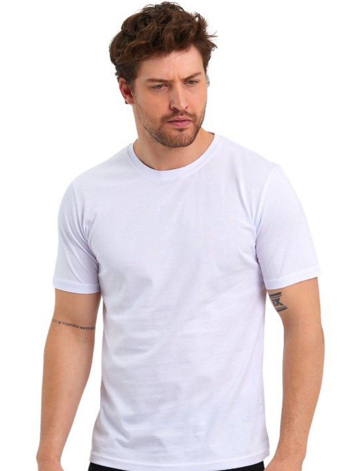 COMEOR T-Shirt Herren Basic T-Shirts Baumwolle (Packung, 1-tlg) mit gerader Ärmel Abschluss Weiß