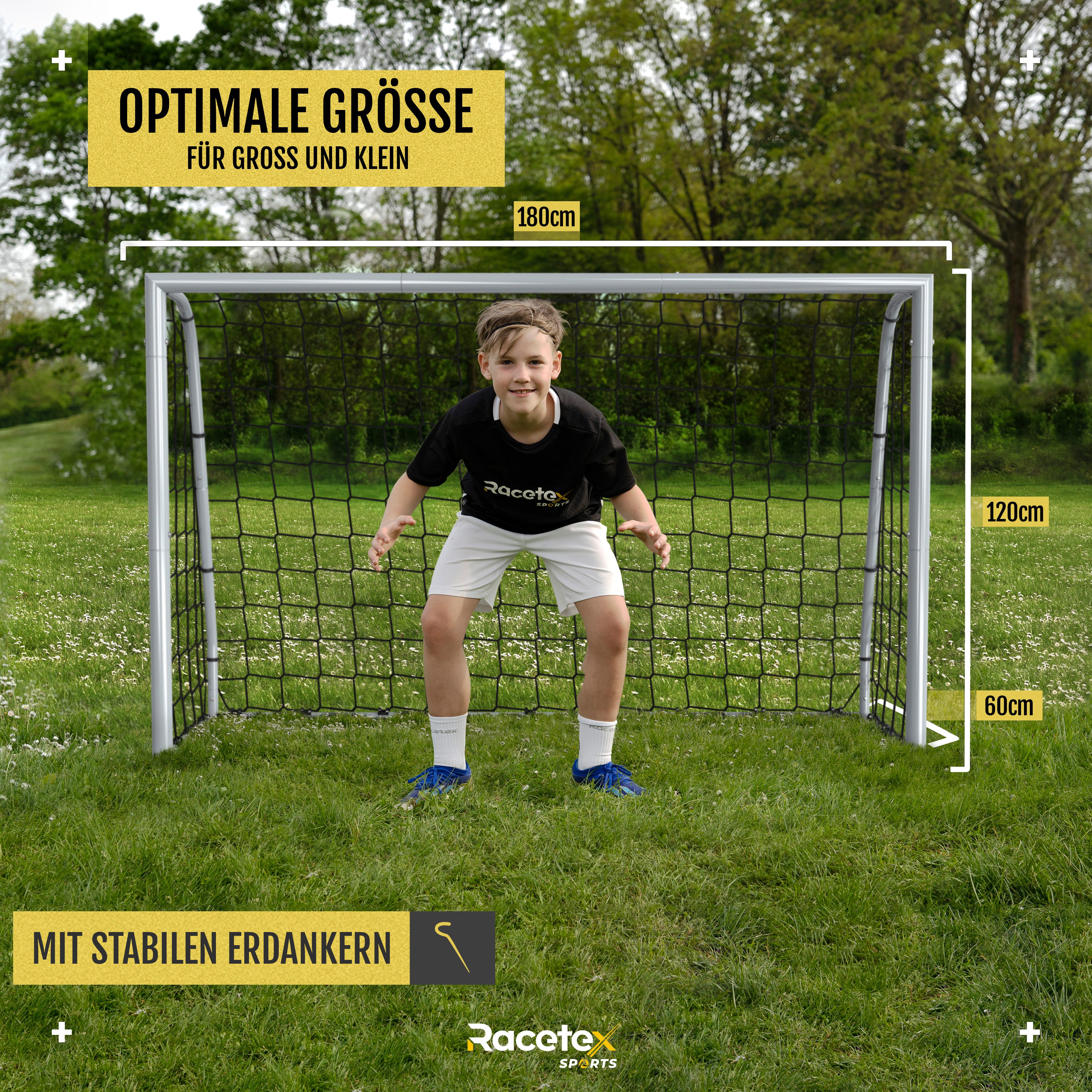 Racetex Fußballtor Fussballtore für Garten Kinder [WETTERFEST] stabiler Metallrahmen (mit robustem Fußballnetz und Erdankern Fußballtore Garten für Kinder), ⚽ unsere Empfehlung ⚽