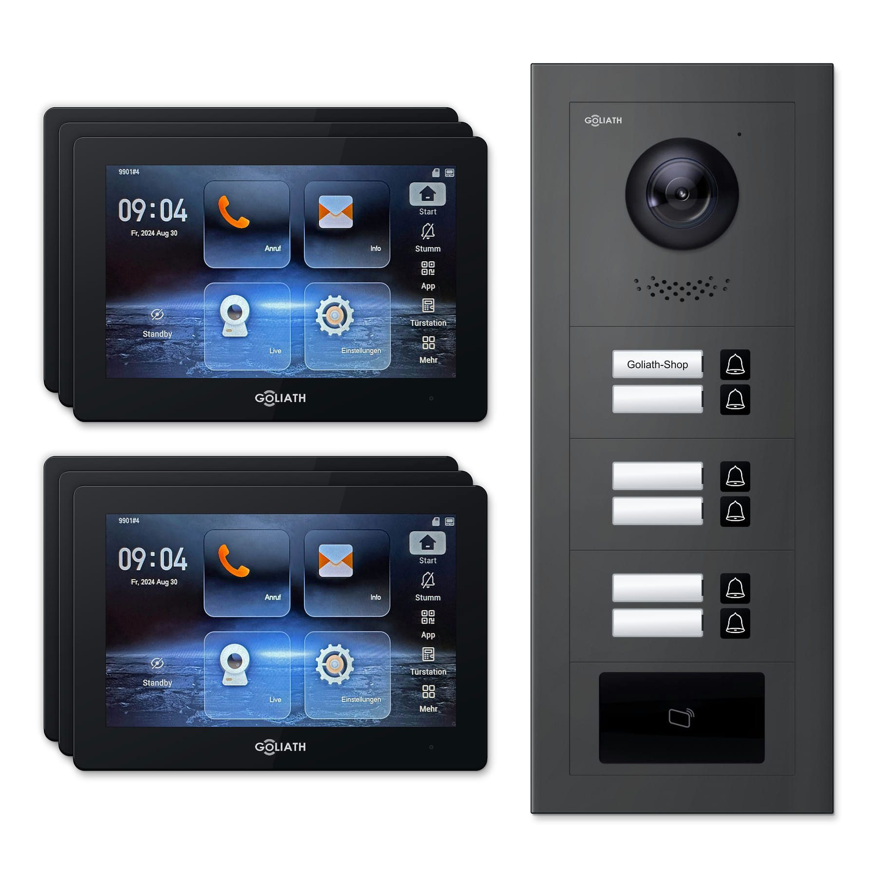 Goliath Intercom Video-Türsprechanlage Goliath IP Video Türsprechanlage: 7-Zoll 6 Familienhaus, RFID, Anthraz (Privat oder Gewerblich)