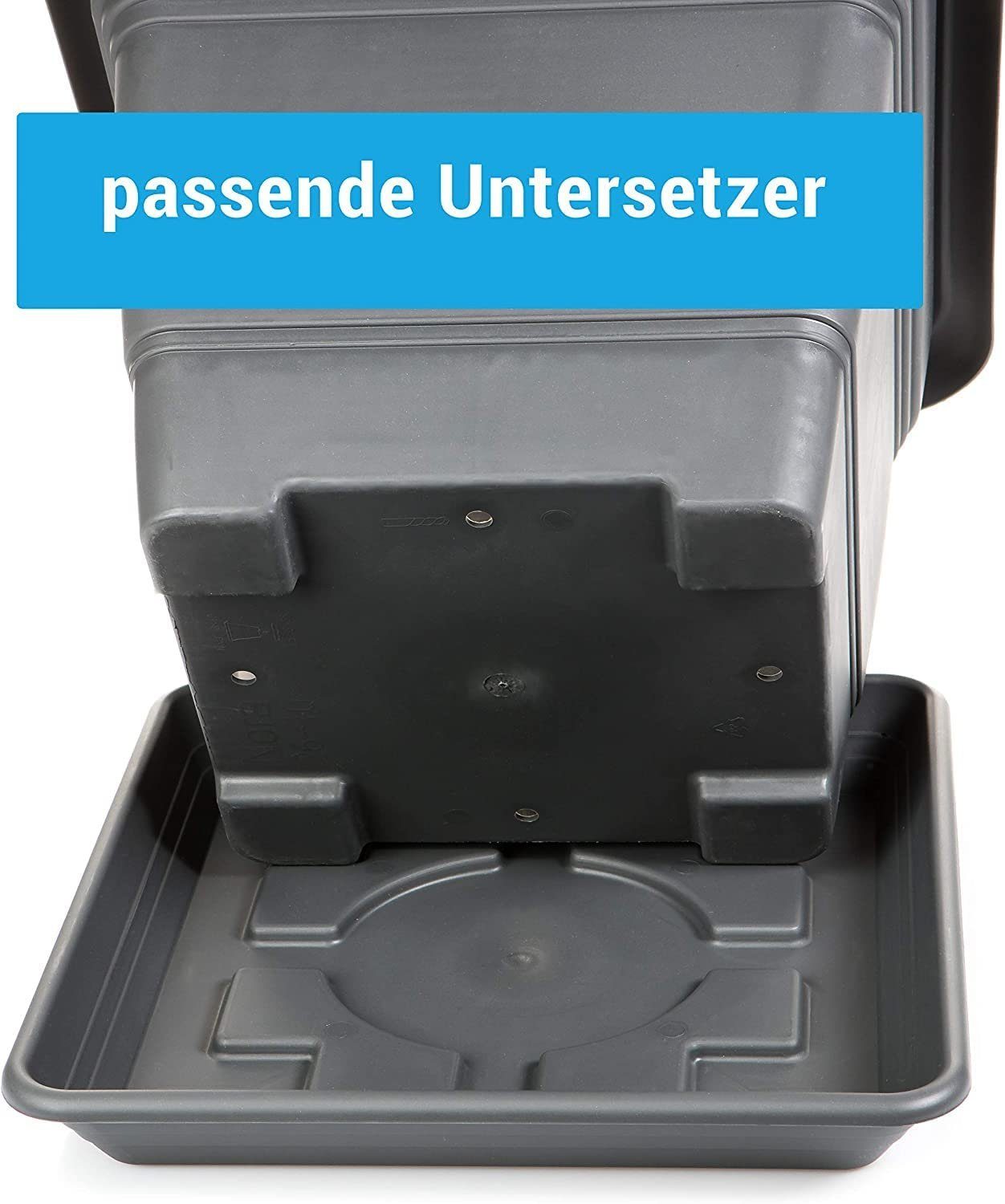 Centi Pflanzkübel Blumentopf Gross, Pflanzentopf Groß Außen, Blumentopf mit Löcher (Spar Set, 8 St., 40x40 cm), inkl. Untersetzer, Pflanzkübel Kunststoff, Blumenkübel Antrazith