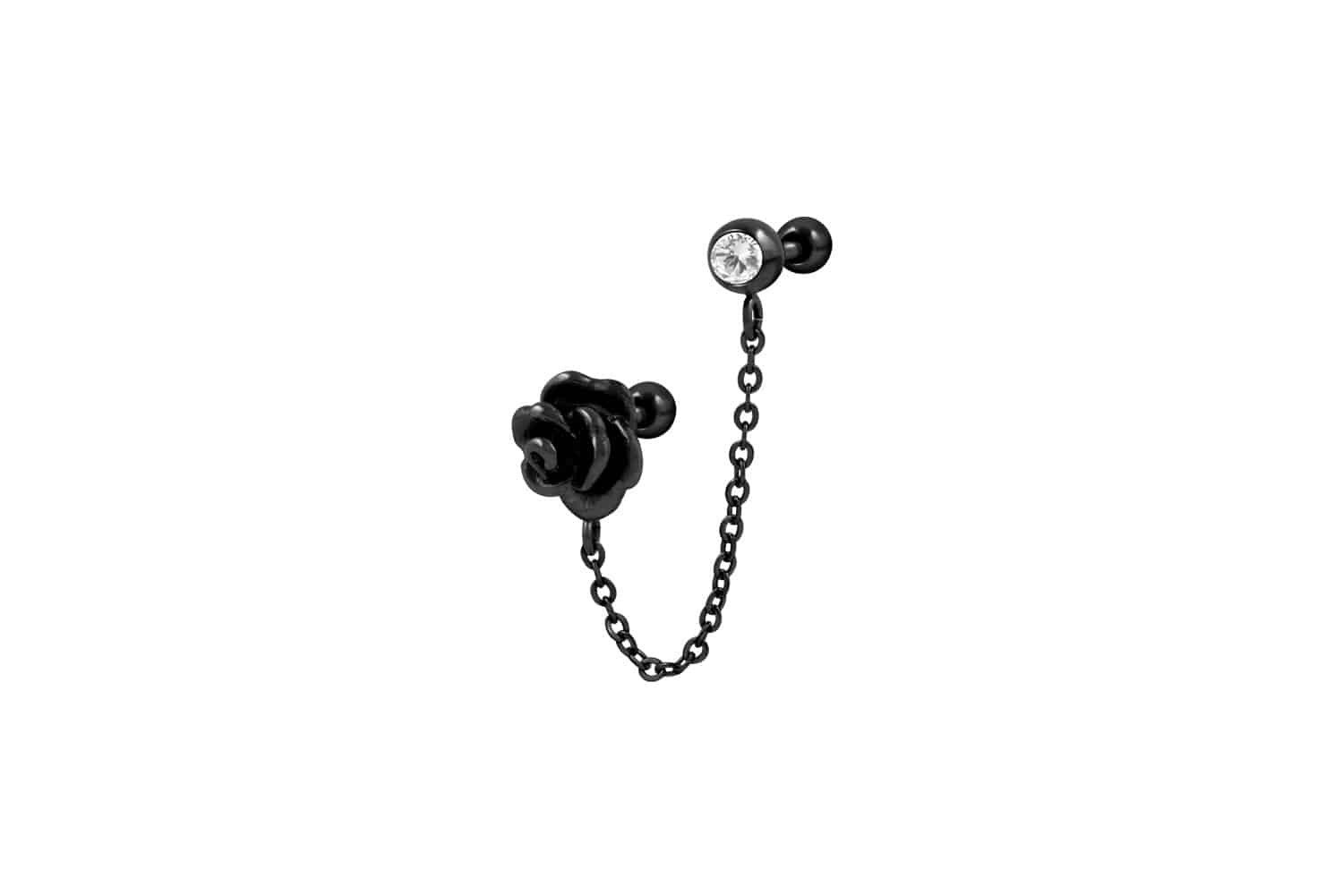Piercing-Set Chirurgenstahl Ohrpiercing mit Kette und Kristall ROSE