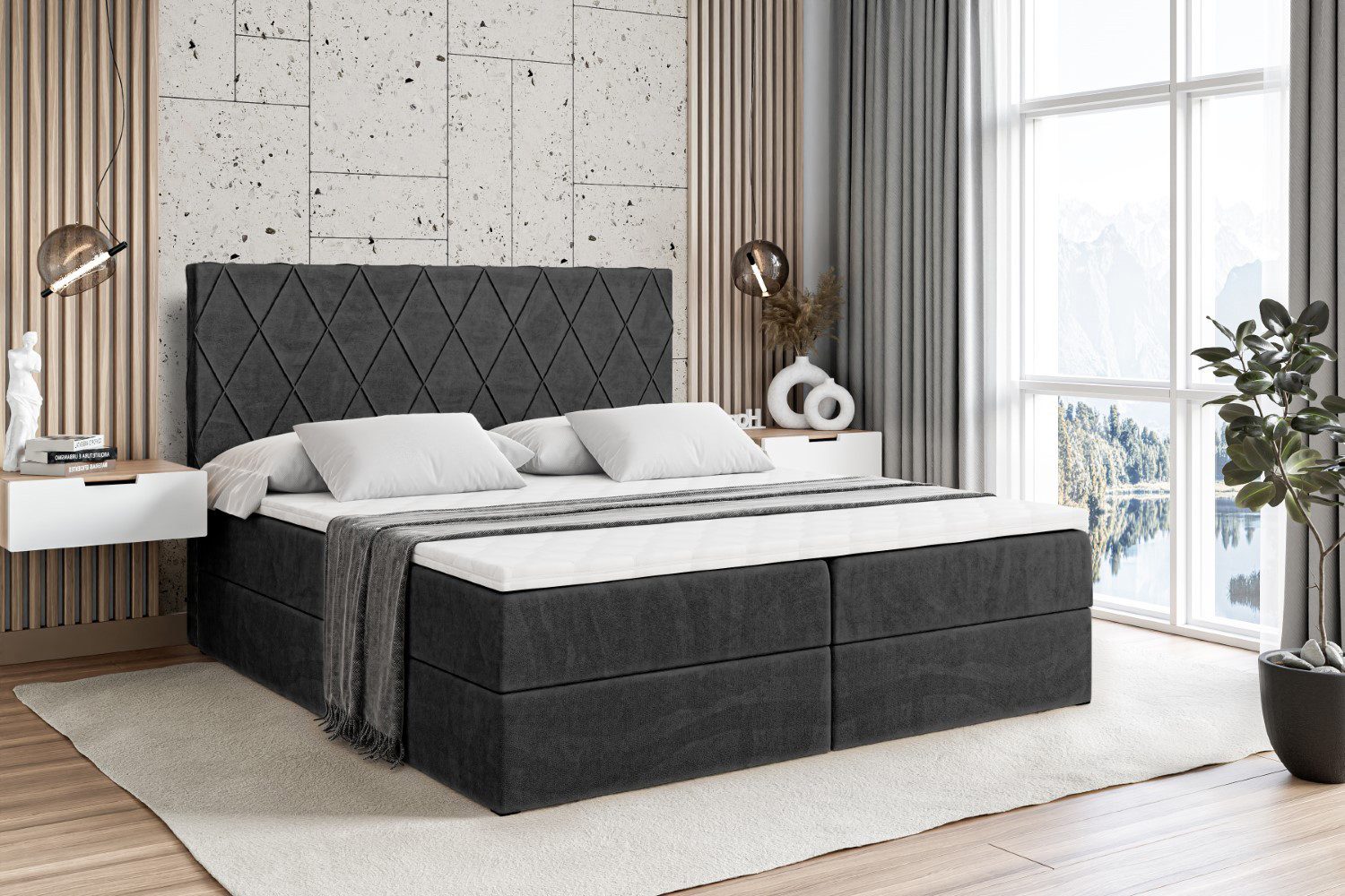 ALTDECOR Boxbett LEPARO (mit Matratze Lattenrost Topper Polsterbett mit Bettkasten Doppelbett), H4 Multipocket / H3 Bonellfederung, Springboxbett Boxspringbett
