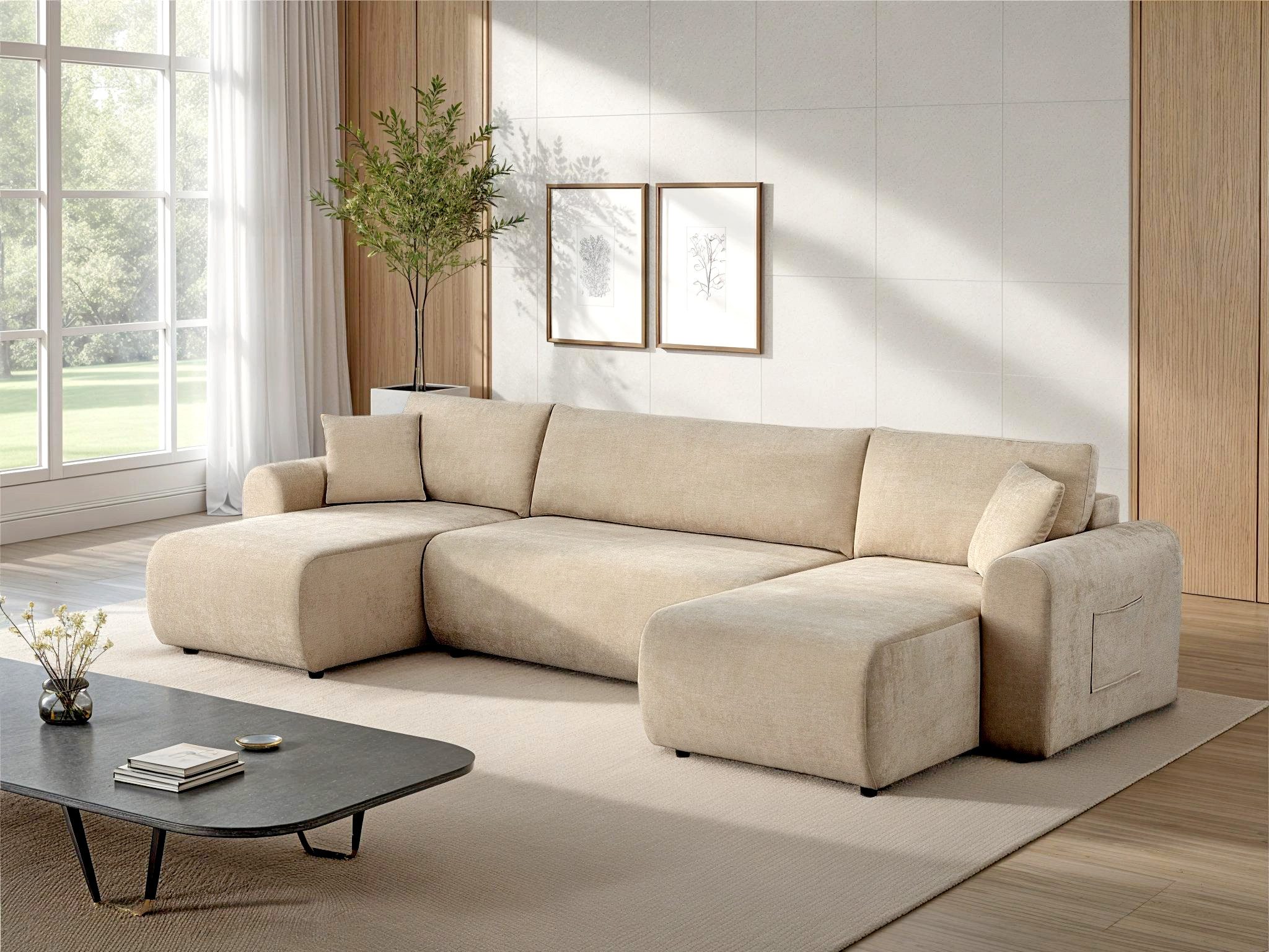 OTTO home Wohnlandschaft JONAA, 311 cm, U-Form, Schlafsofa, Boxspringfederung, Dauerschläfer, 133/270cm, Bettkasten, Seitentaschen, Cord und Struktur