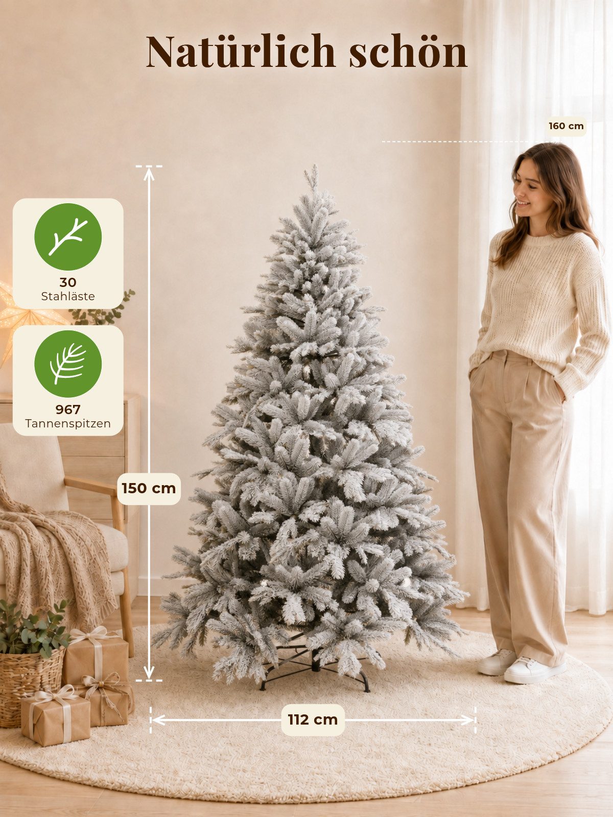 VIVANNO Künstlicher Weihnachtsbaum Polyethylen NORDMANN SNOW 150 Rund - Mit Schnee, 112x150 cm – Bild 4 von 5