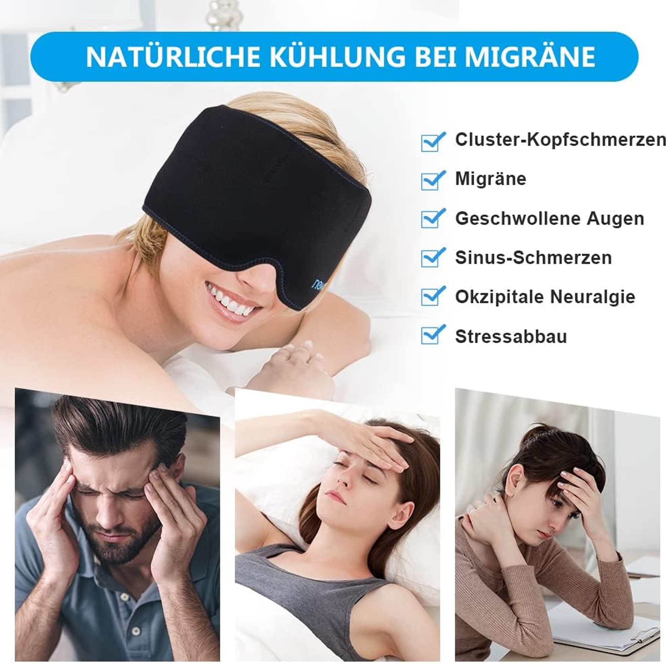 feinlux Augenbinde Augenbinde Eismaske,Gel-Kältekompressen-Kopfhaube, set, 1-tlg., Pflegehaube, Hergestellt aus modernen Materialien und Gel, ungiftig und geruchlos.