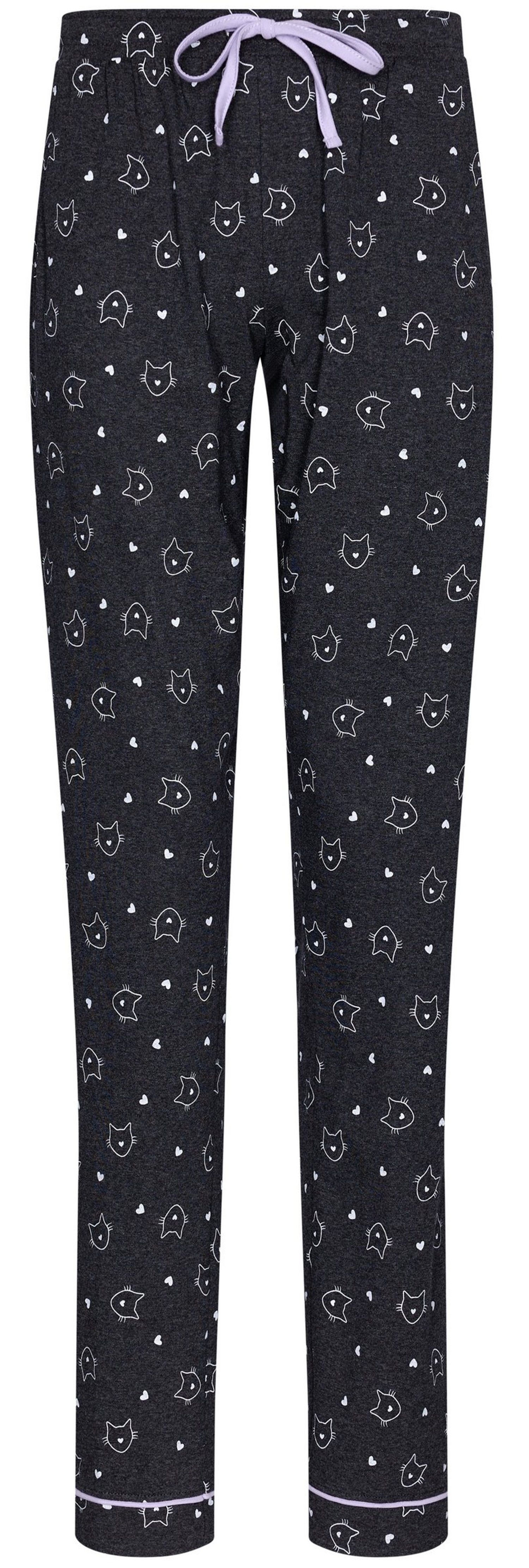 Rebelle Schlafanzug Damen Pyjama Katzen geknöpft (2 tlg) geknöpft