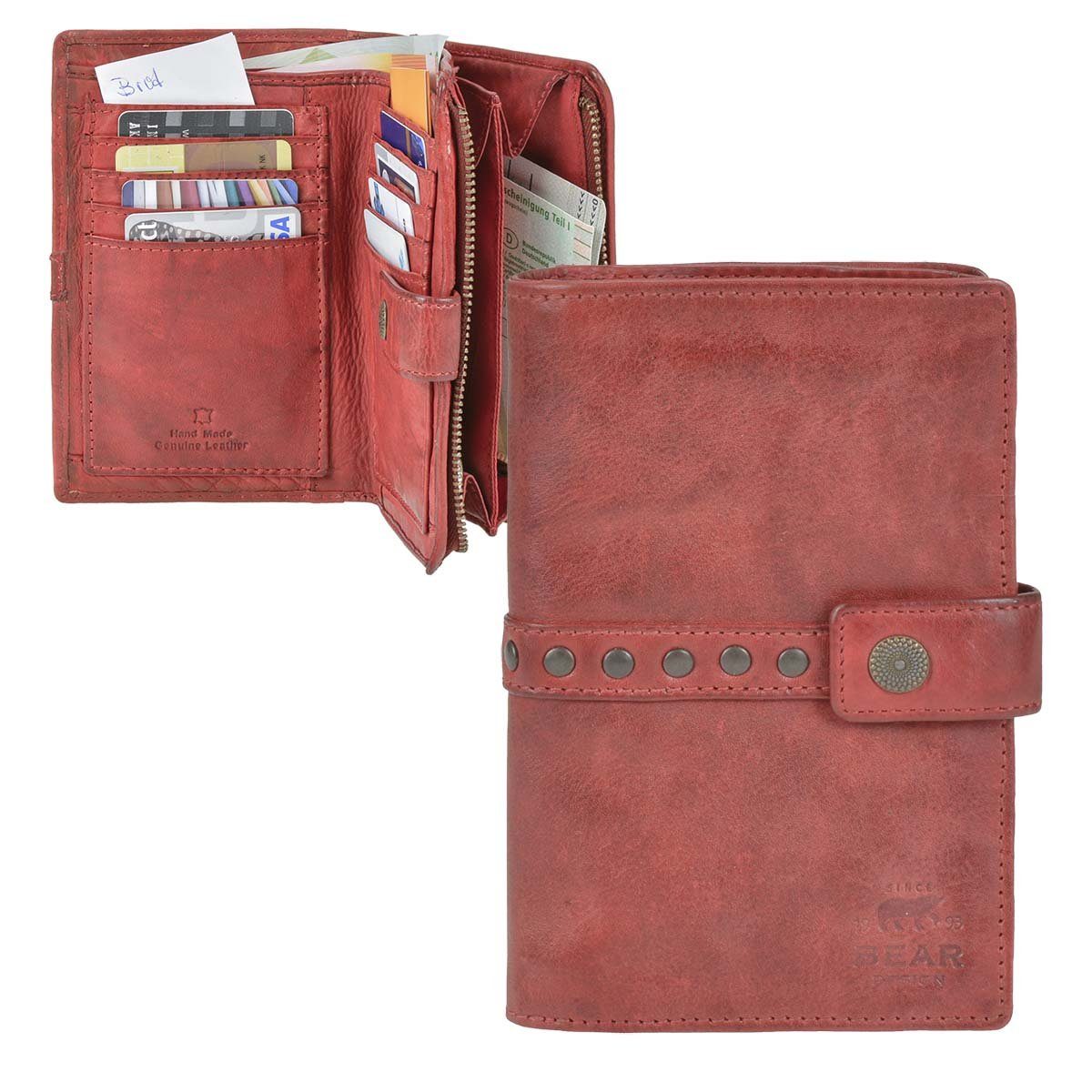 Bear Design Geldbörse "Sanne" Cow Lavato Leder, Damenbörse, Portemonnaie, knautschiges Leder in rot, 8 Kartenfächer