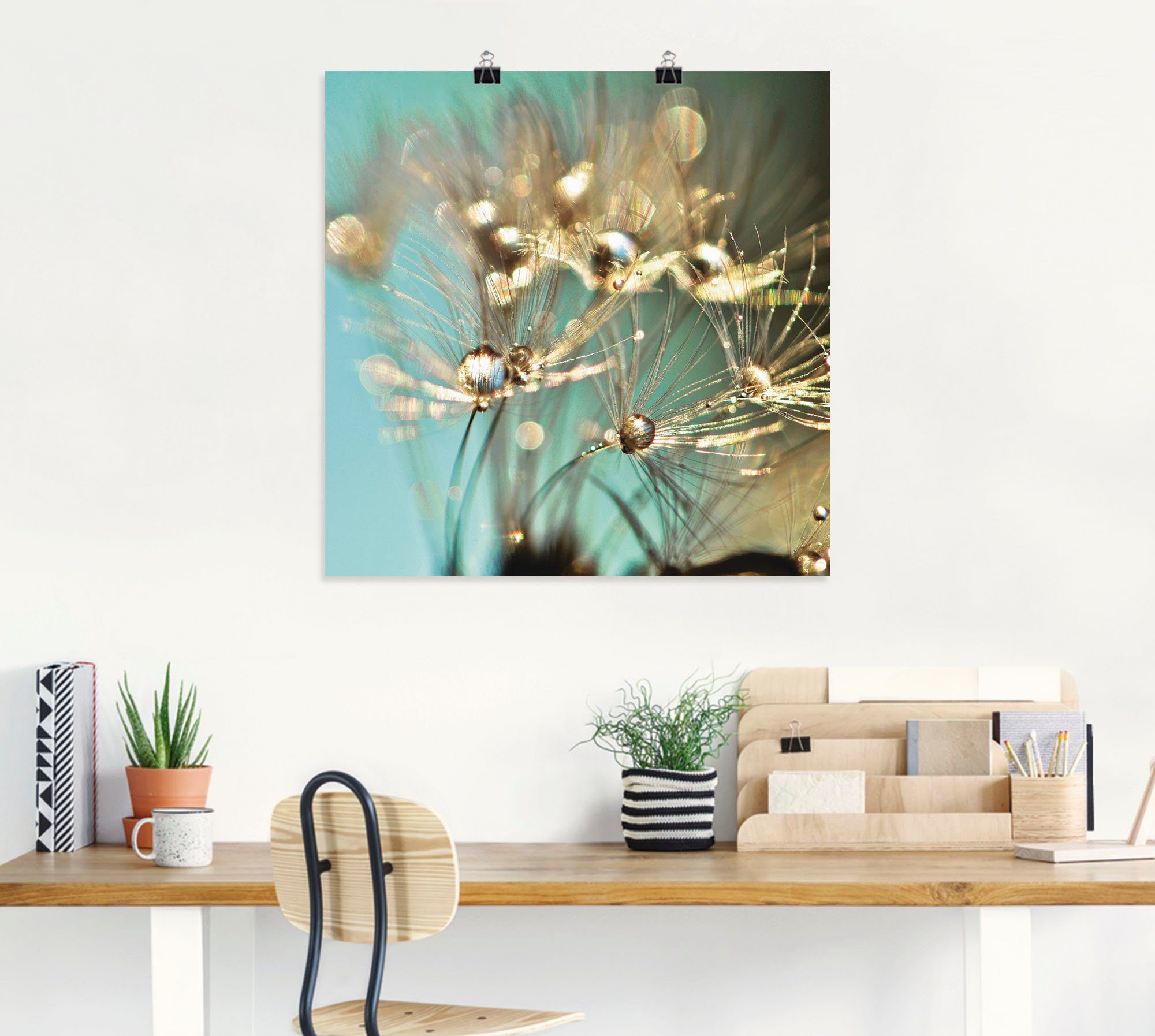 Artland Poster Pusteblume glänzendes Gold, Blumen (1 St), ohne Rahmen