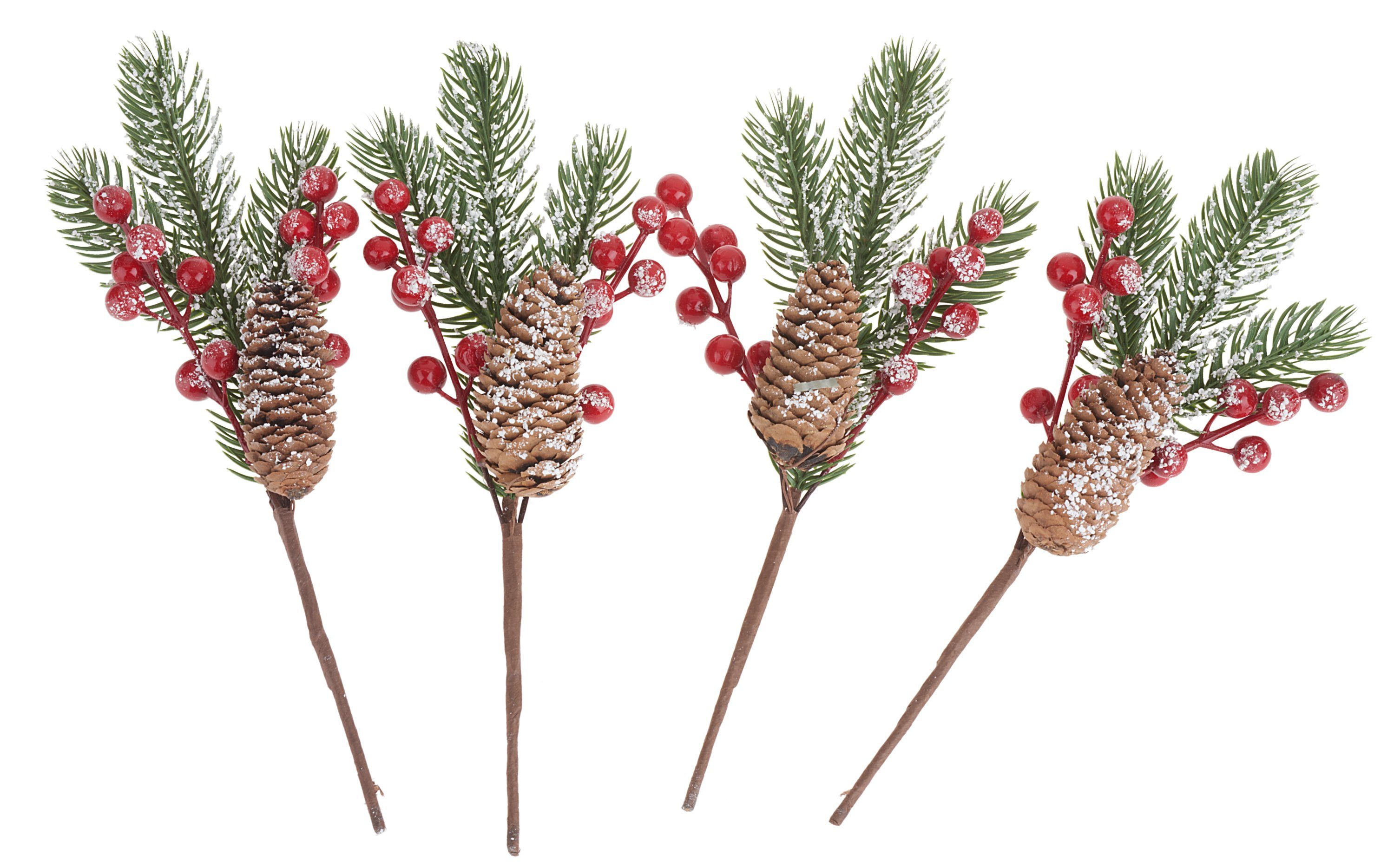 Kunstzweig, VBS, 4 Stück, mit Beeren und Zapfen günstig online kaufen