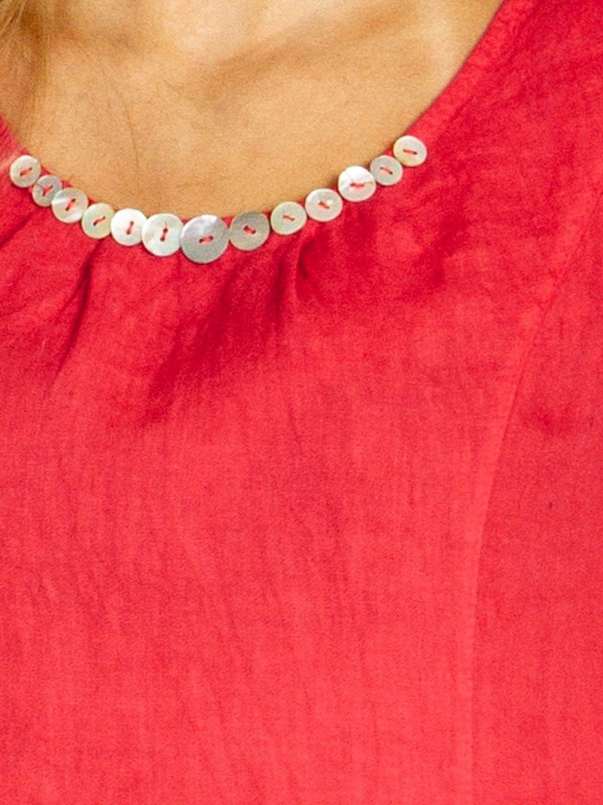 Caspar Sommerkleid SKL018 knielanges Damen Sommer Leinenkleid mit Perlmutt Knöpfe Dekor figurumspielender Schnitt, luftig leicht, angenehm kühlend – Bild 5 von 5