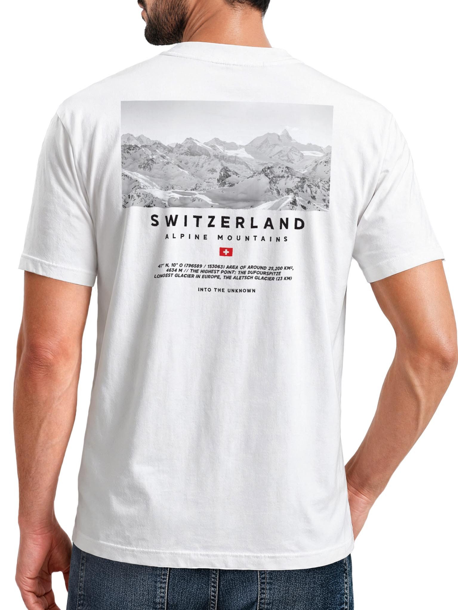 Neverless Print-Shirt Herren T-Shirt Wandern Berge Alpen Schweiz Fotoprint Backprint mit Print