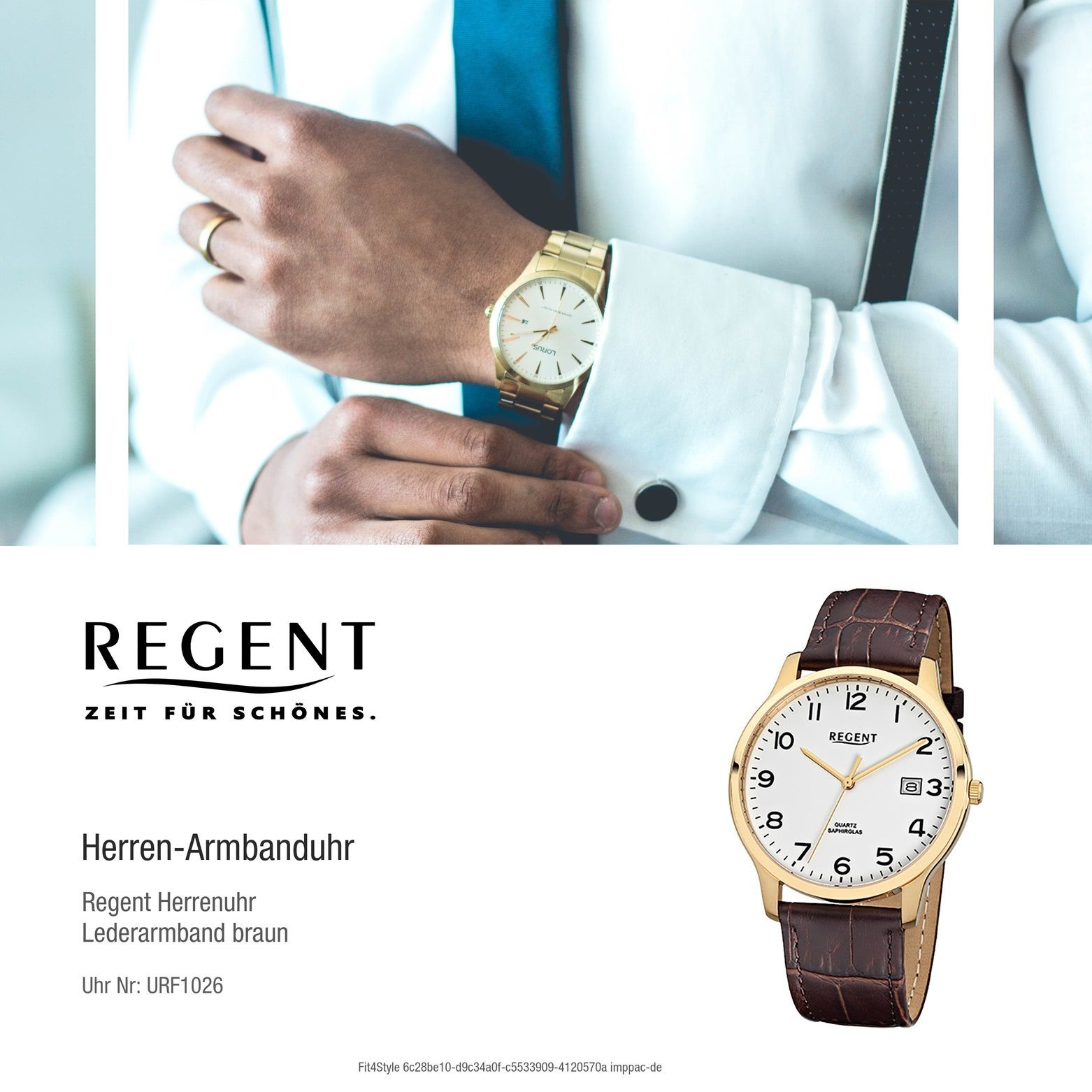 39mm), Lederarmband Herren Herren-Armbanduhr rund, Regent (ca. braun Armbanduhr Regent Quarzuhr Analog, mittel