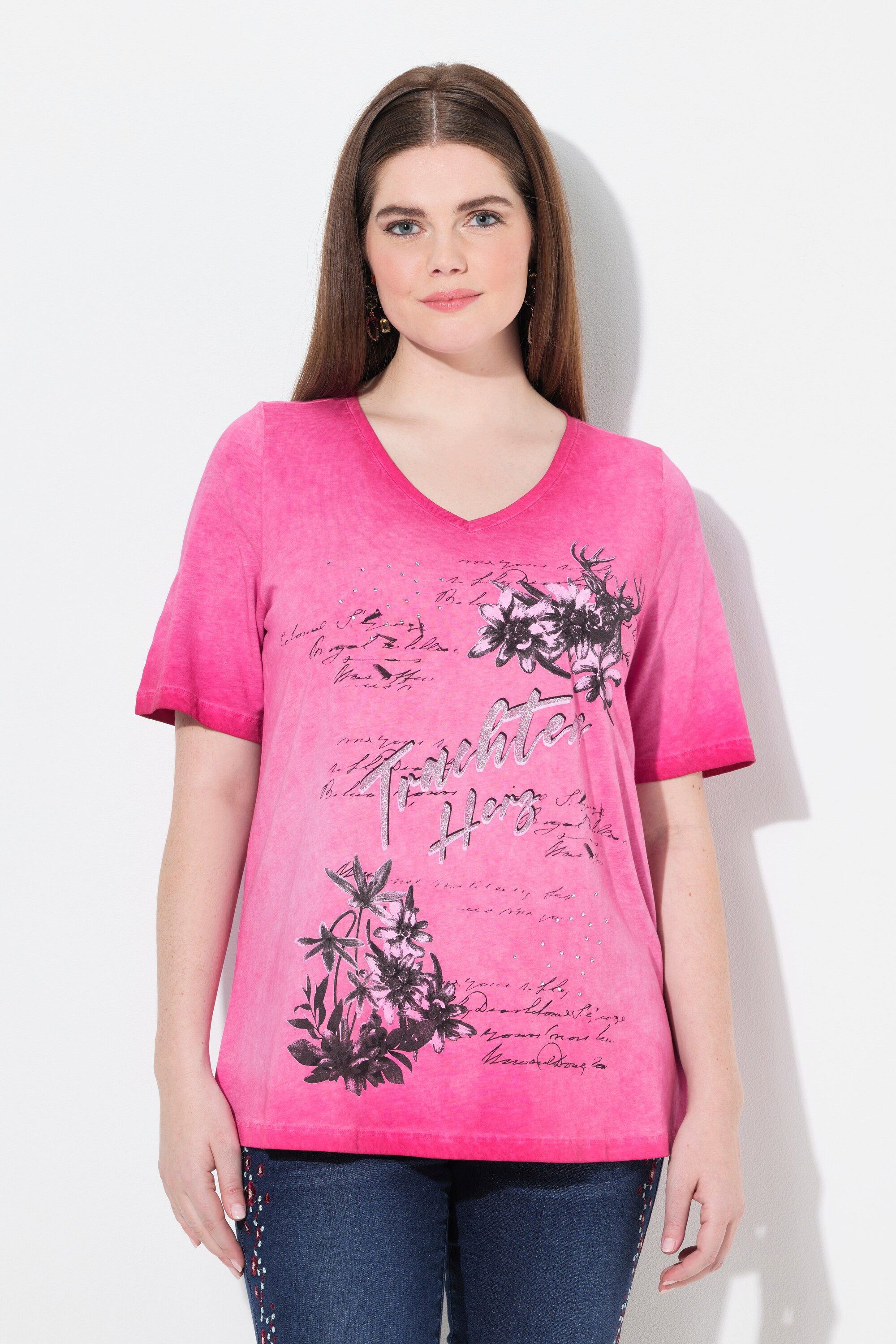 Ulla Popken T-Shirt T-Shirt Edelweiß Classic V-Ausschnitt Halbarm