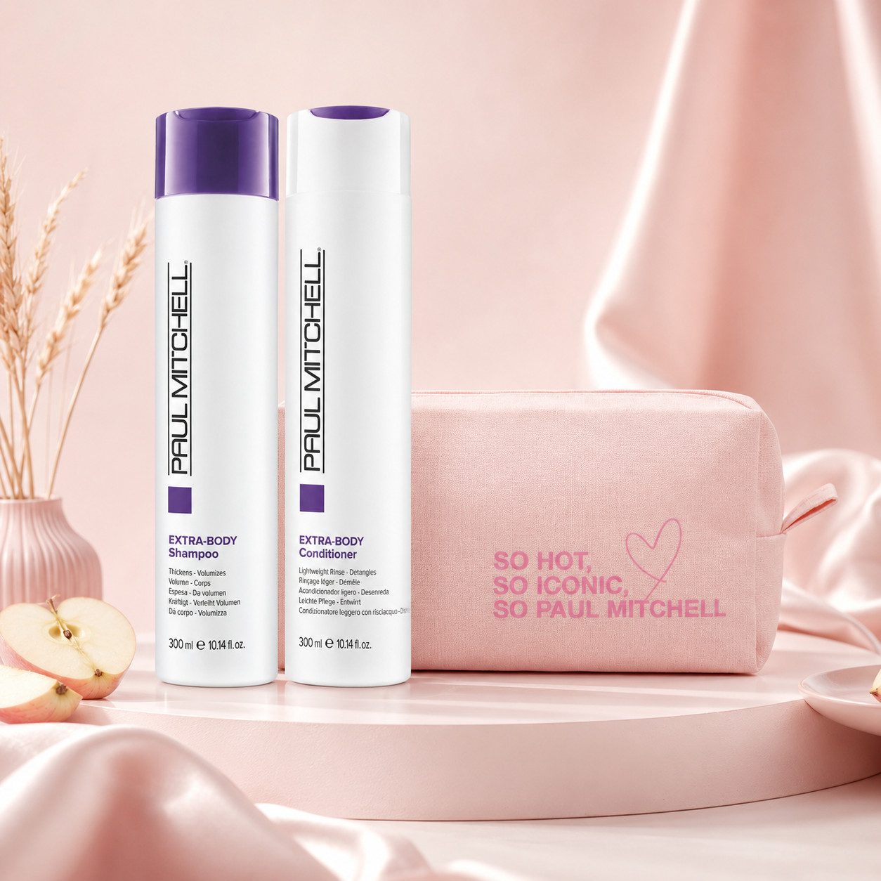 PAUL MITCHELL Haarpflege-Set Extra-Body Duo mit Kosmetiktasche – Shampoo & Conditioner, 3-tlg., Mehr Fülle für feines Haar