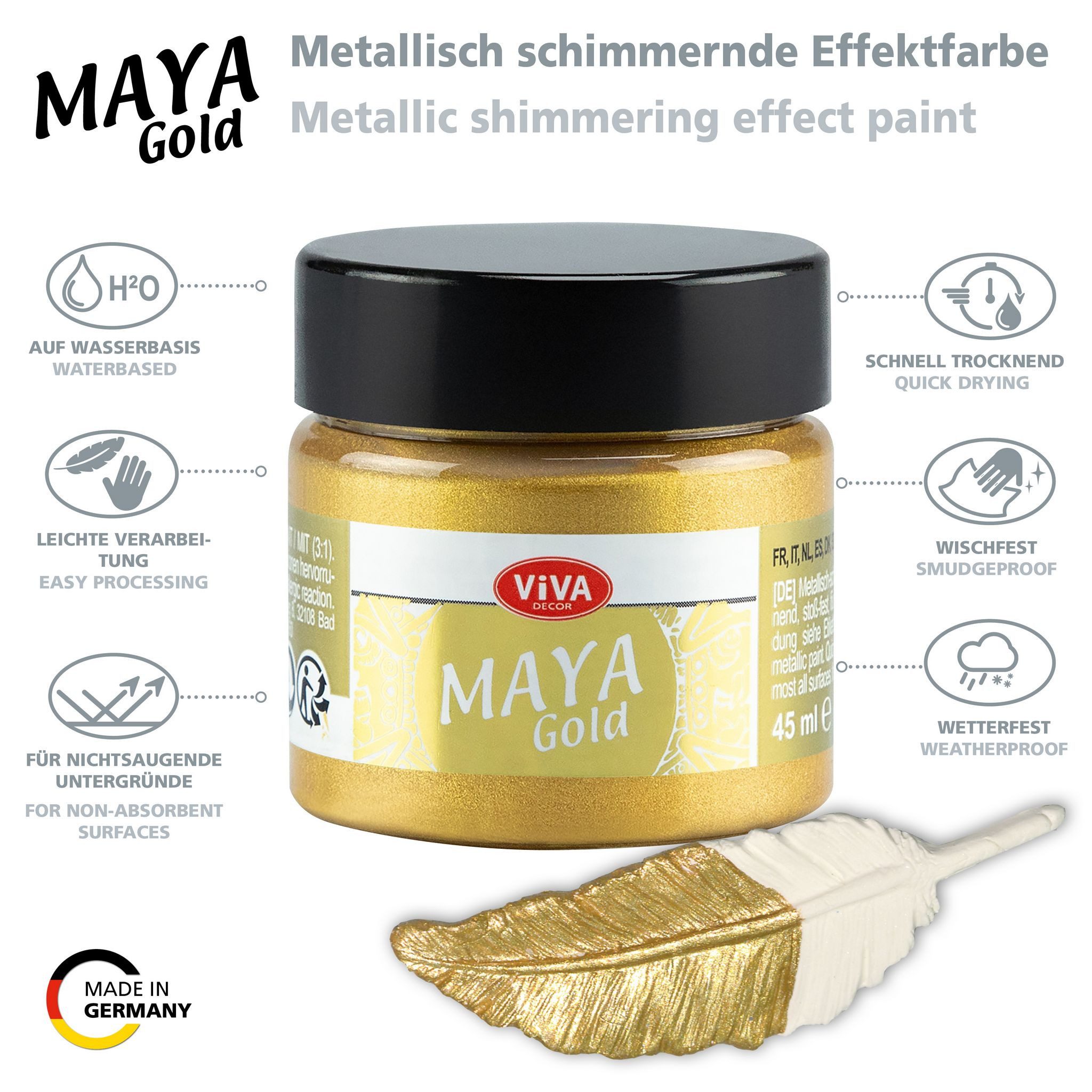 Viva Decor Acrylfarbe ViVA DECOR Maya Gold 45ml - Gelbgold