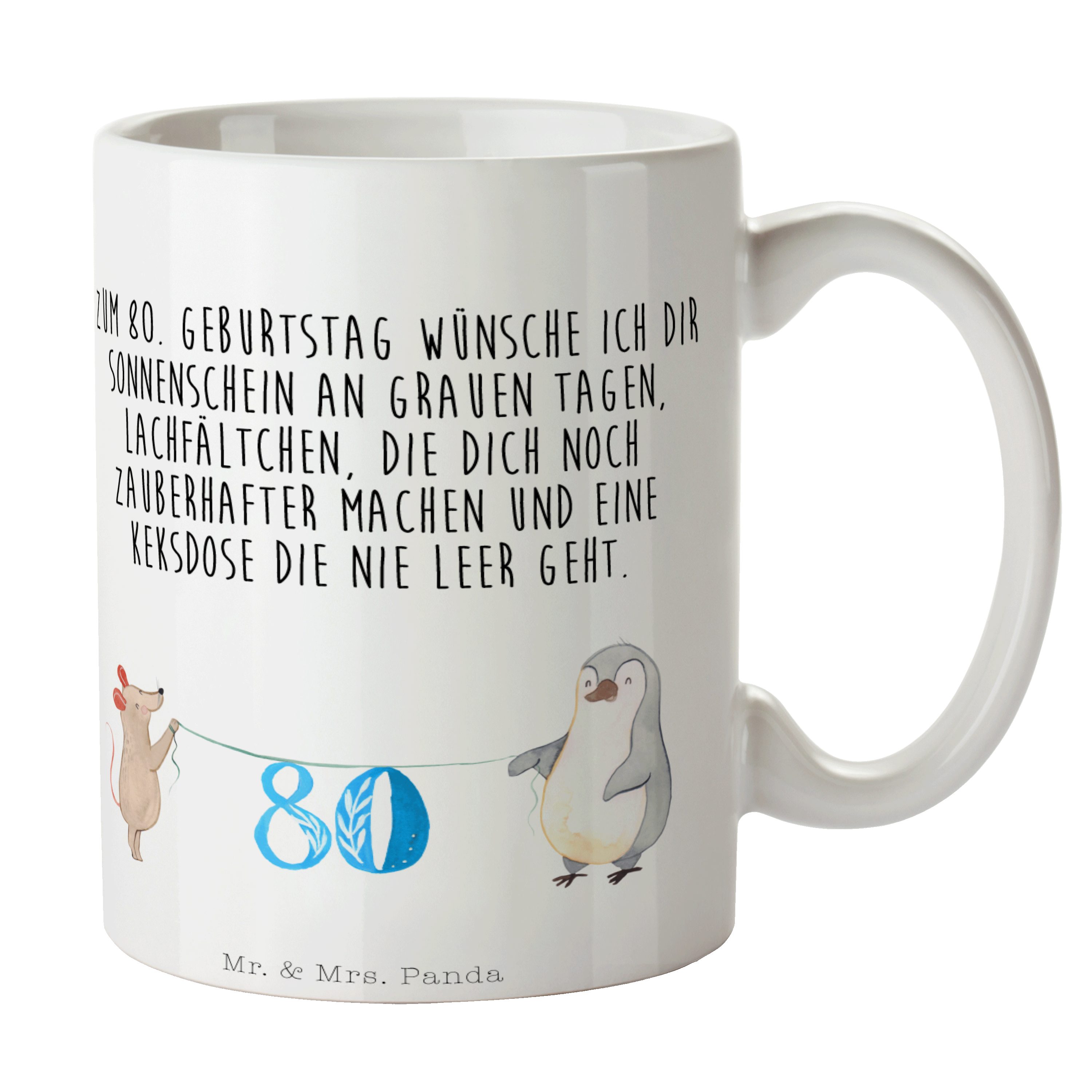 Mr. & Mrs. Panda Tasse Glückwunsch, 80. Herzlichen Geburtstag - - Keramik Weiß Geschenk, Maus Pinguin