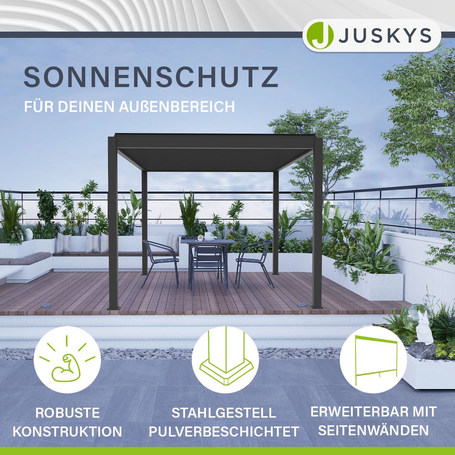 Juskys Terrassendach Tahiti 3x3 m, Lamellendach, günstig online kaufen