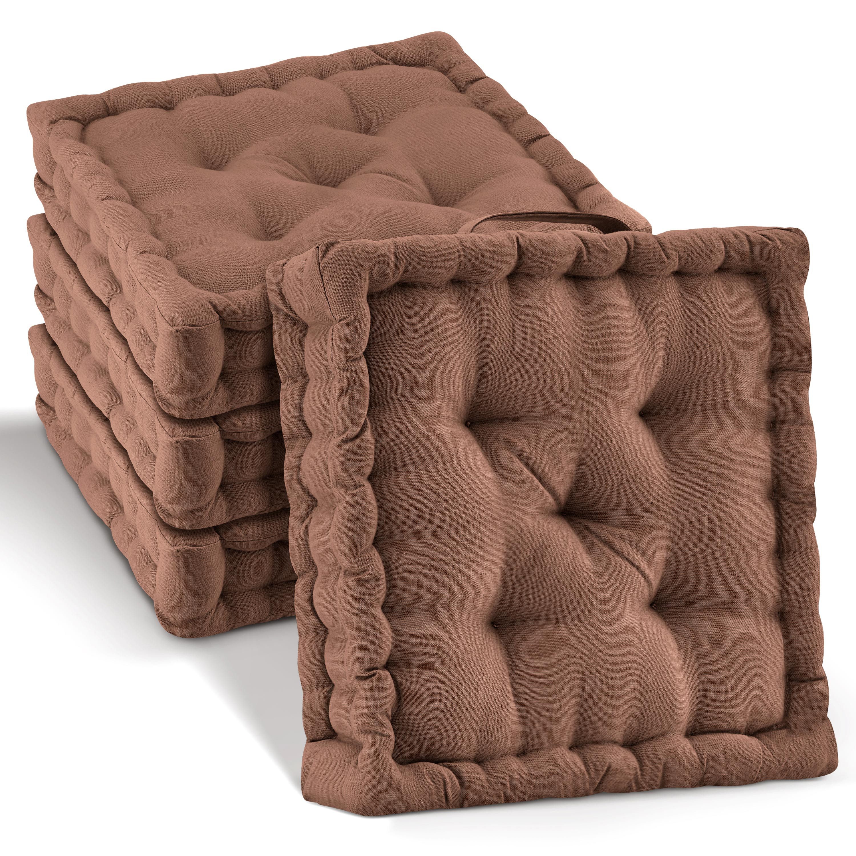 Beautissu Stuhlkissen 4er Set Bodenkissen Sitzkissen Mila, 40x40cm, Braun, günstig online kaufen