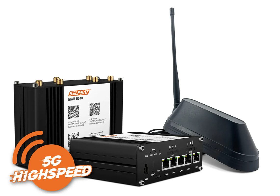 Selfsat MWR 5540 5G Cat 12 WLAN Router bis 2,6 Gbps inkl. SHARK 5G Mobilfunkantenne