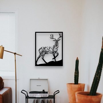 WoodFriends Wandbild aus Holz abstrakter Hirsch im Rahmen Holzschild zum Aufkleben, Tierliebhaber Deko Wandkunst Geburtstagsgeschenk Naturliebe