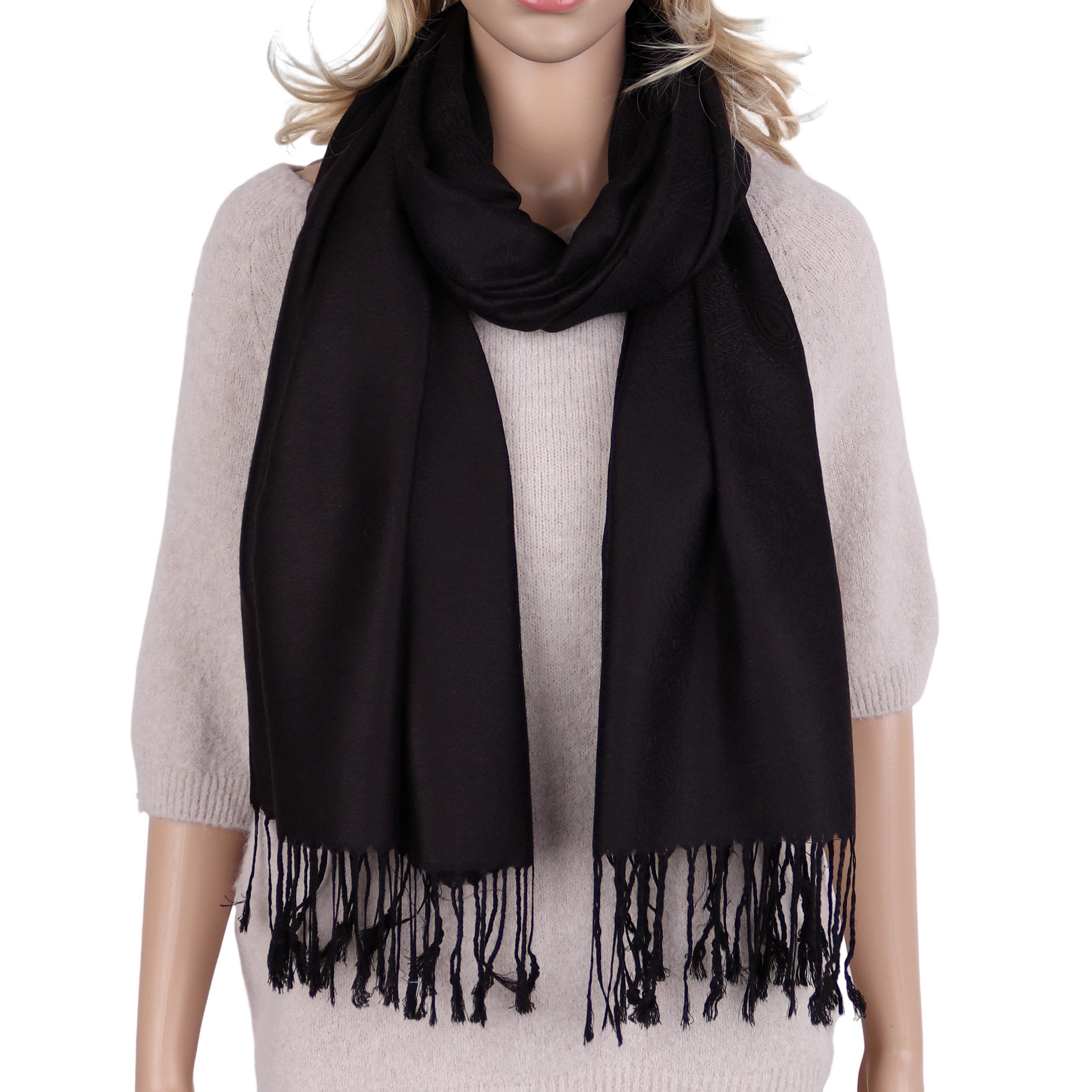 MIRROSI Modeschal weicher Schal Unifarbe feine Muster mit Fransen, 70x180cm, (Dezentes, fein eingewebtes Muster), Damen Halstuch ideal für Herbst und Winter oder Ganzesjahr